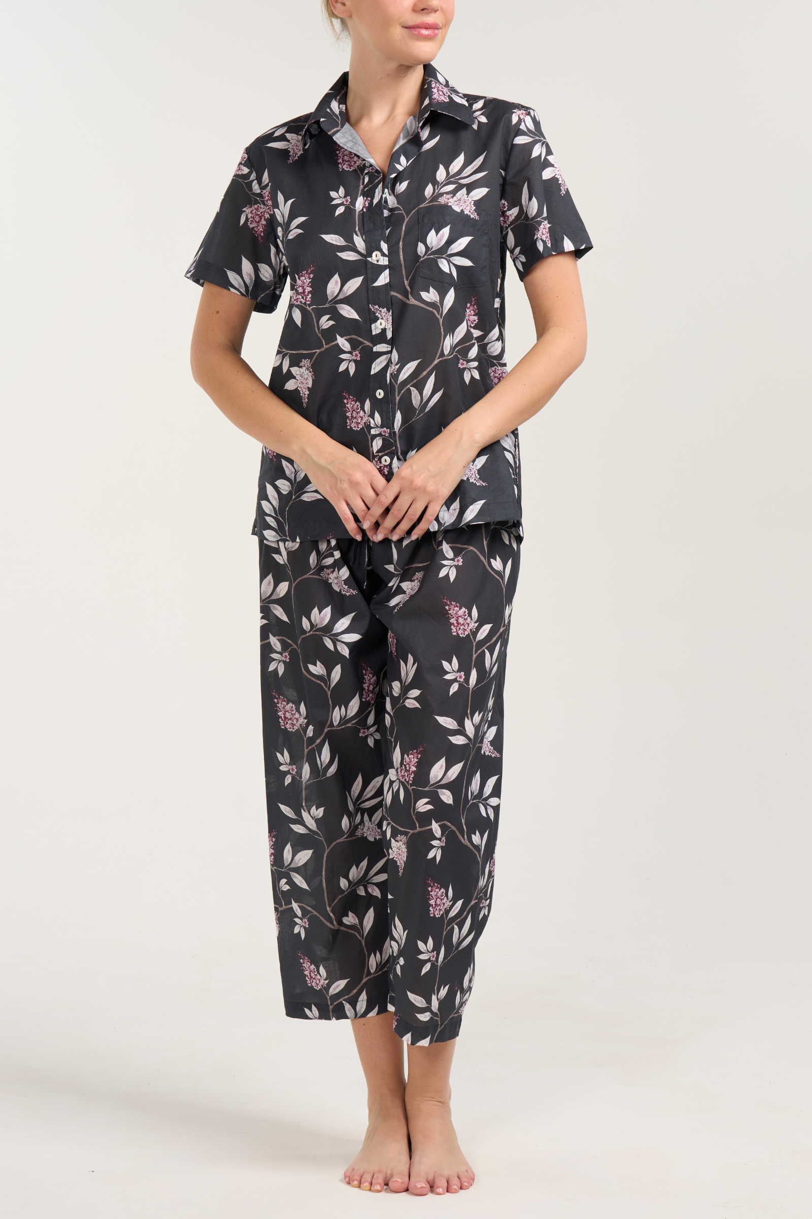 Short Sleeve Cropped Pant Pajama Set - Misty Morning