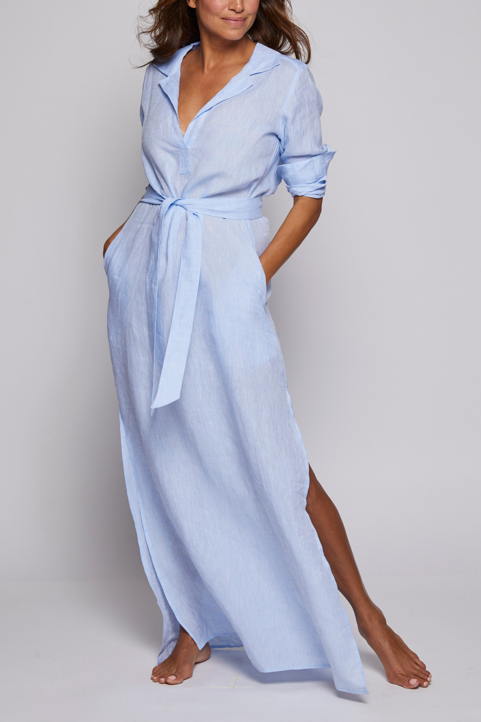 knee length dresses for ladies Long Linen Shirt Dress