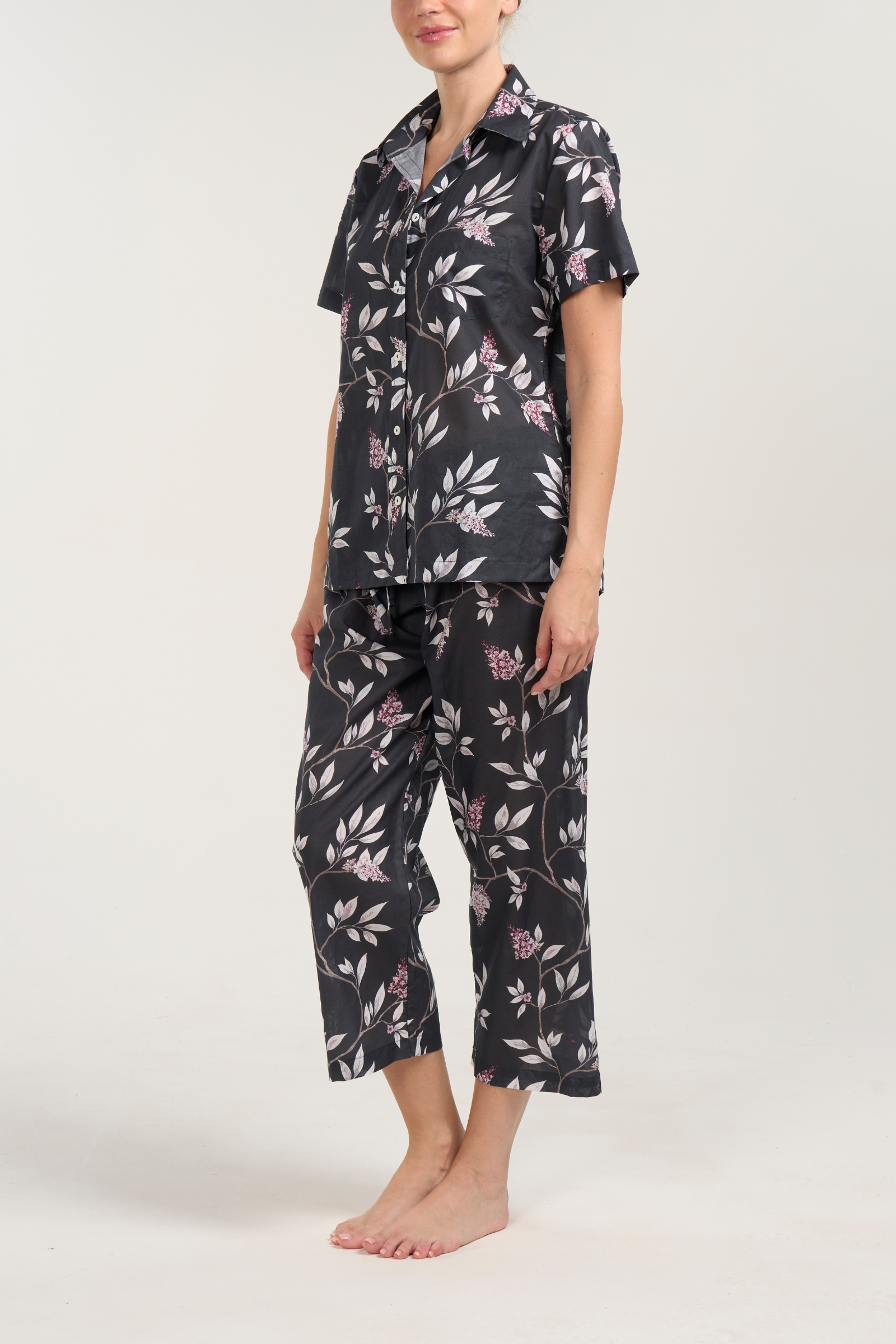 Short Sleeve Cropped Pant Pajama Set - Misty Morning