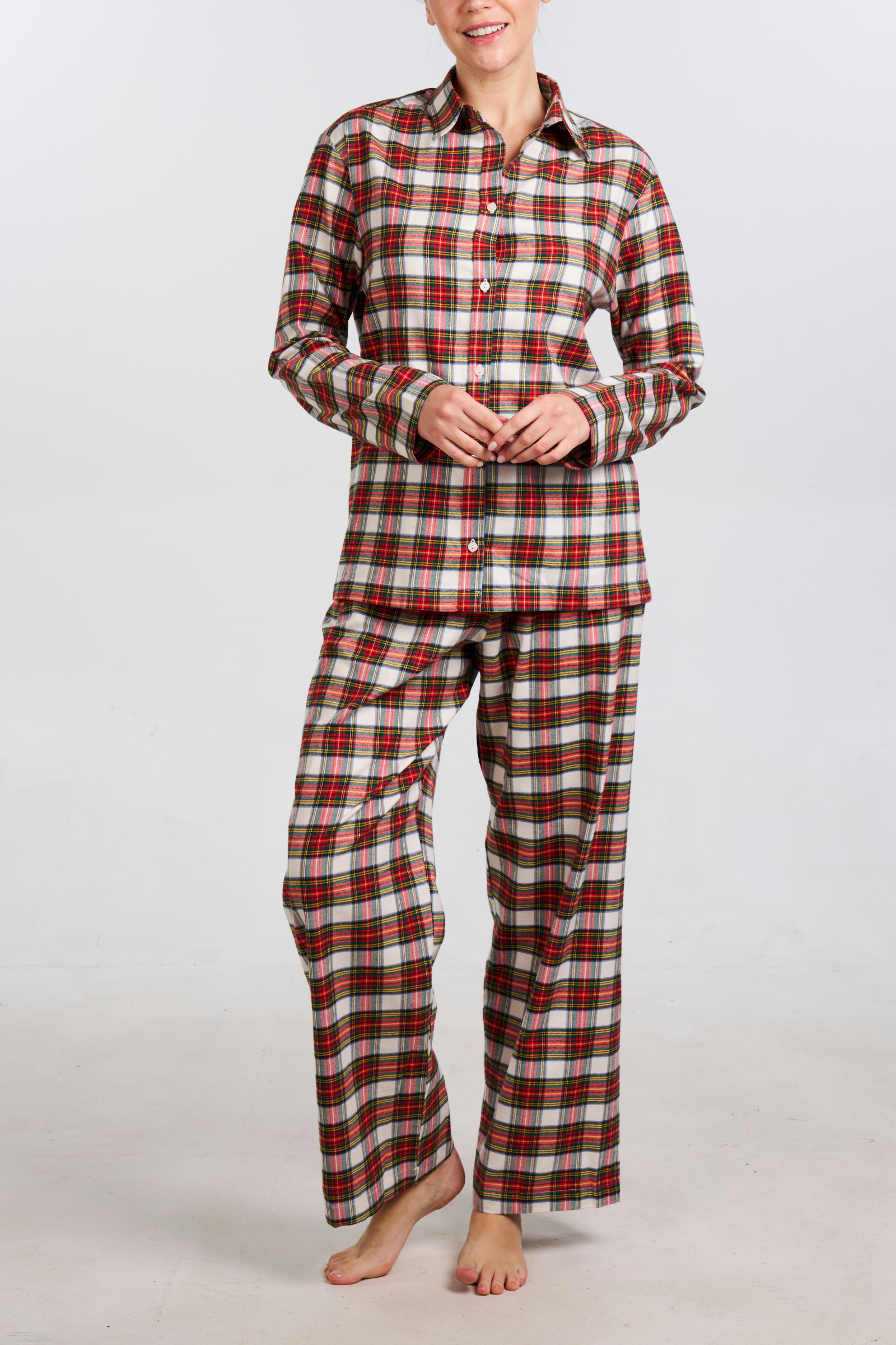 Organic Bamboo Pajama Set - White Plaid