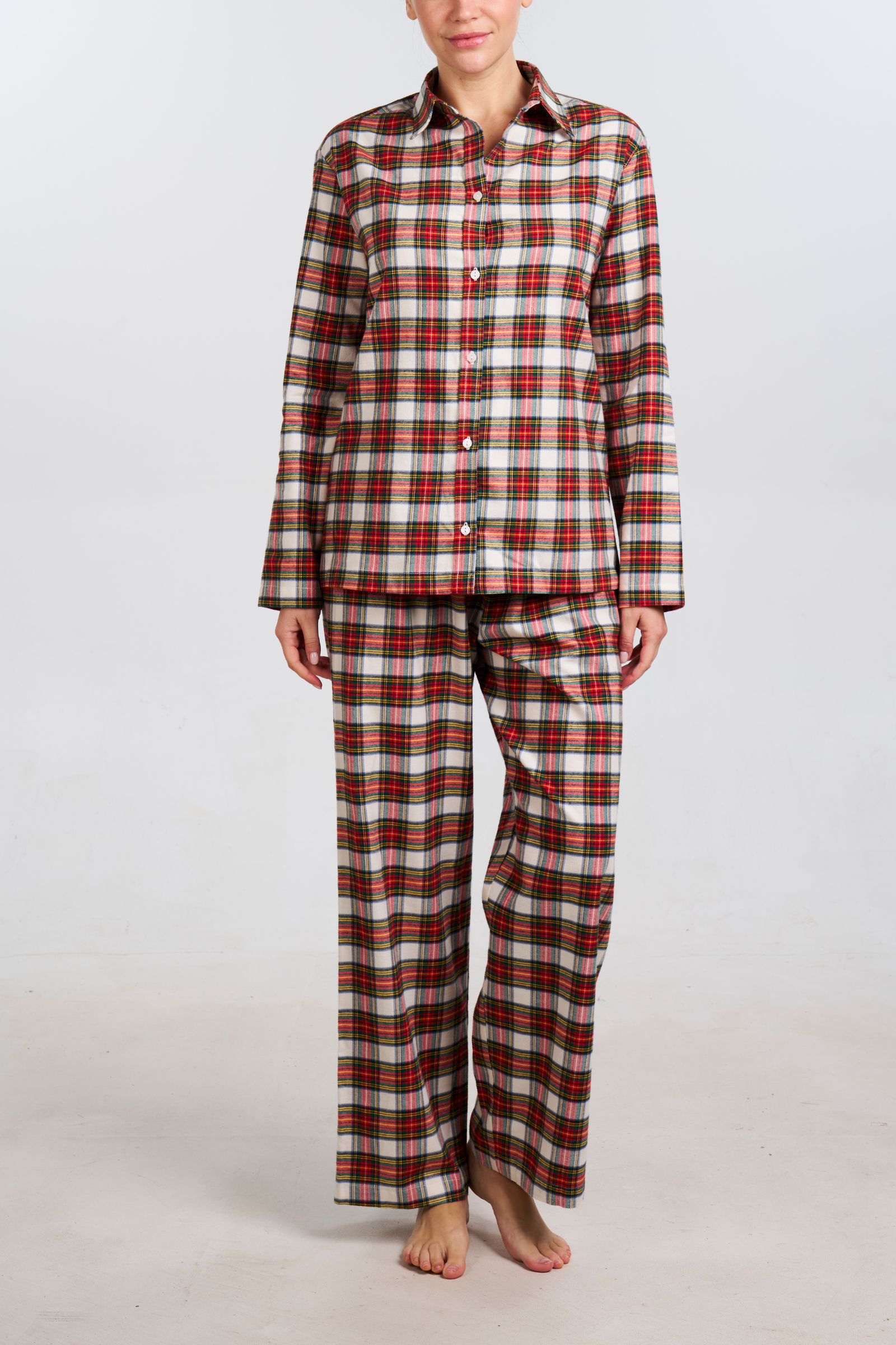 Organic Bamboo Pajama Set - White Plaid