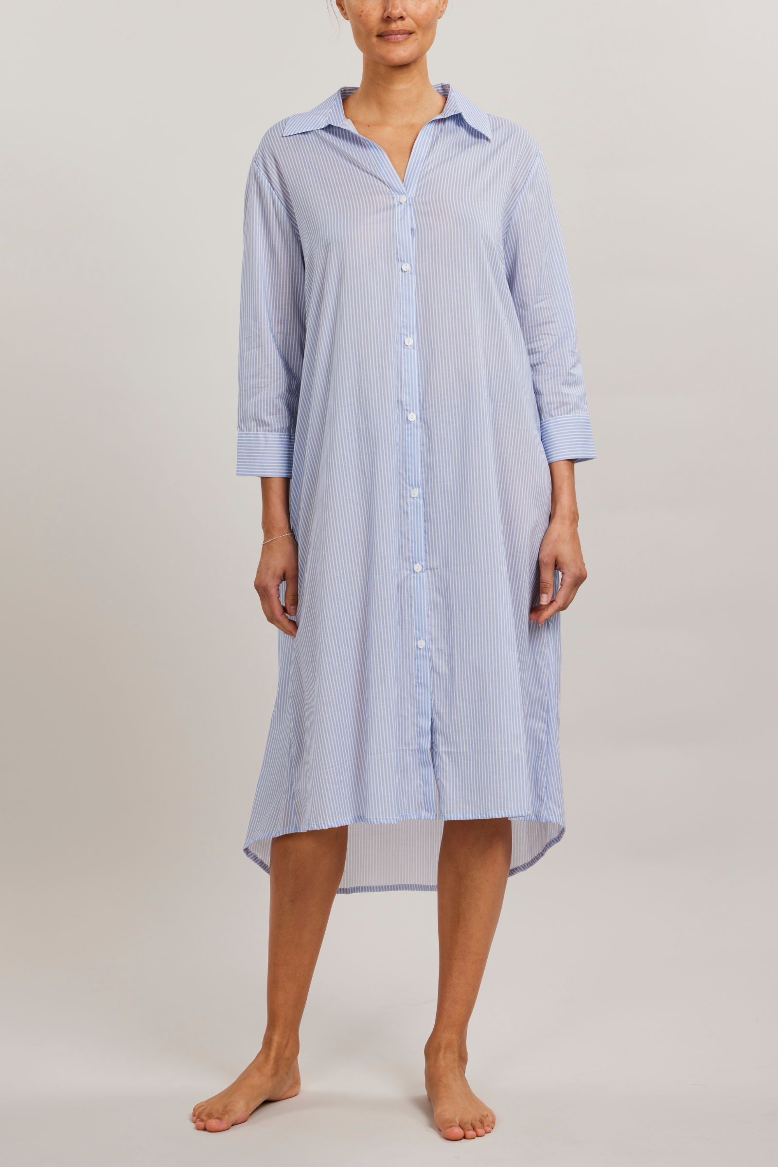 Button Front Dress - Chambray Stripe