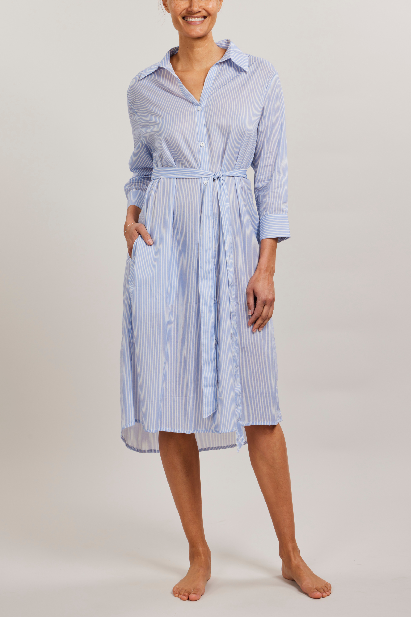 Button Front Dress - Chambray Stripe