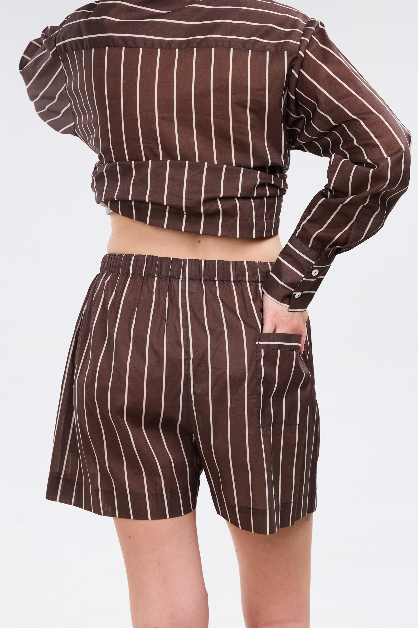 Long Sleeve Short Set - Mocha Stripe