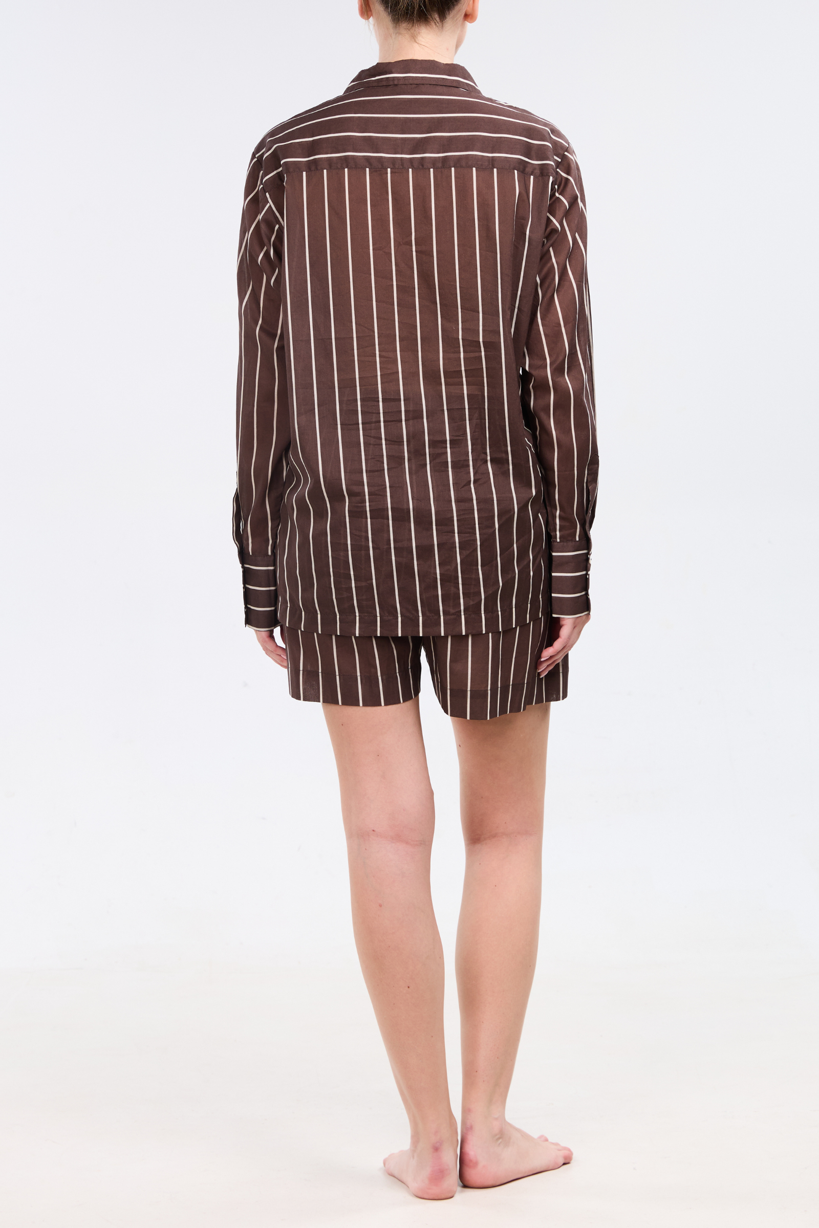 Long Sleeve Short Set - Mocha Stripe