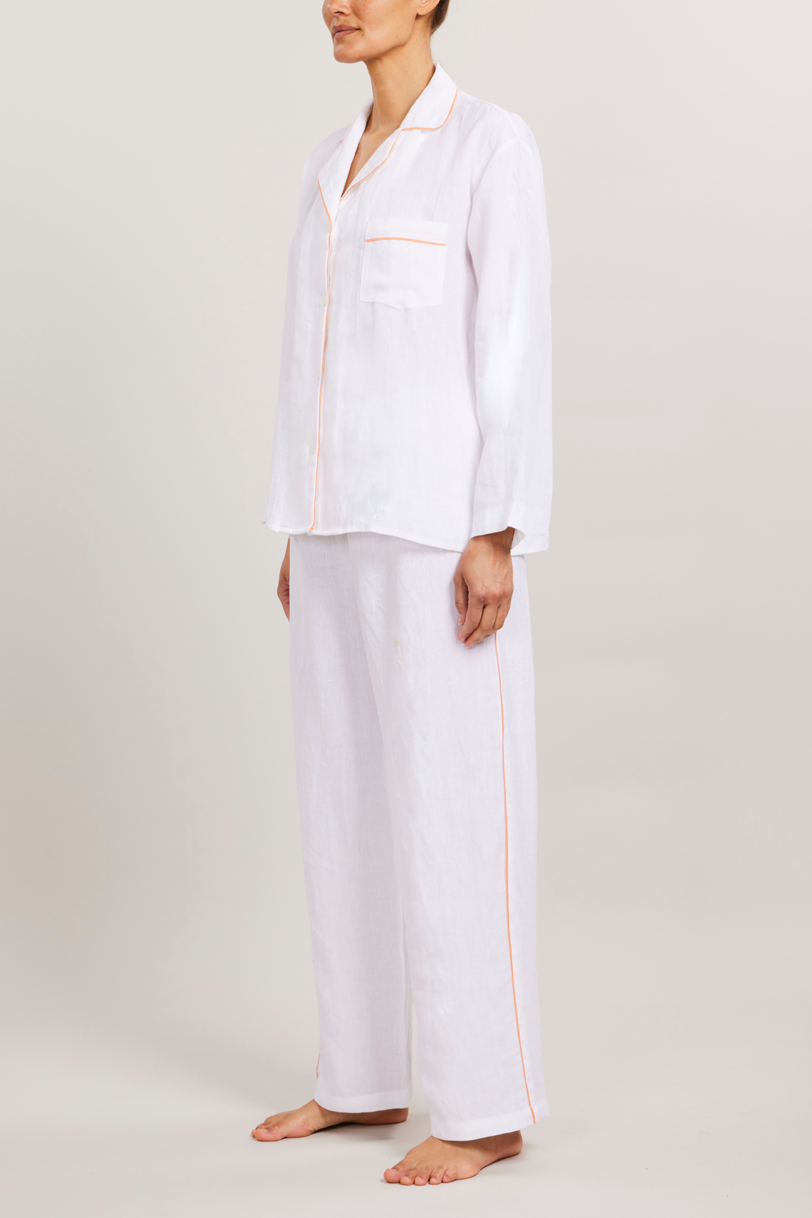 Sport Linen PJ Set - Piped in Shell Coral