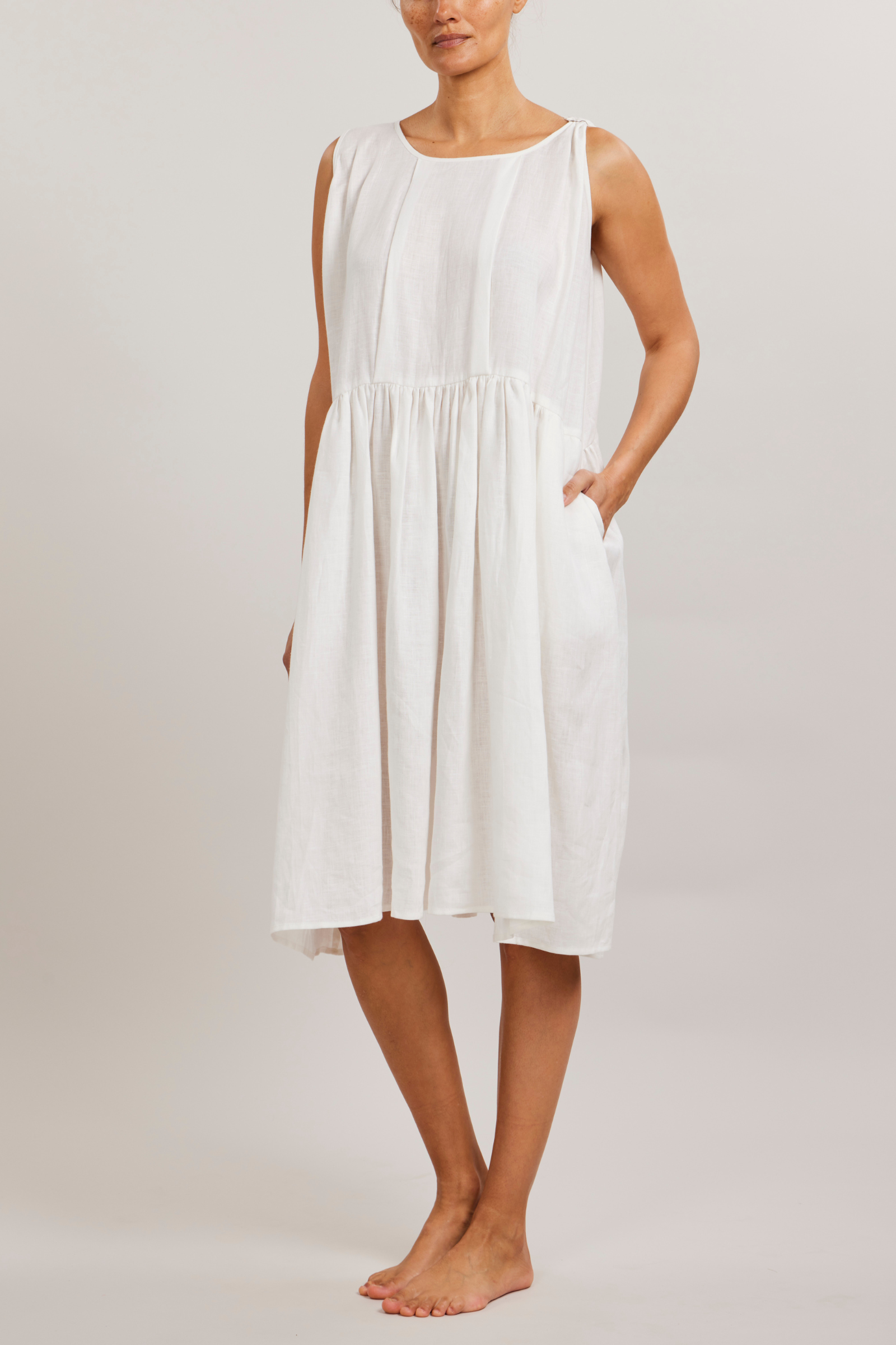 Linen Sophia Sleeveless Dress - Cream