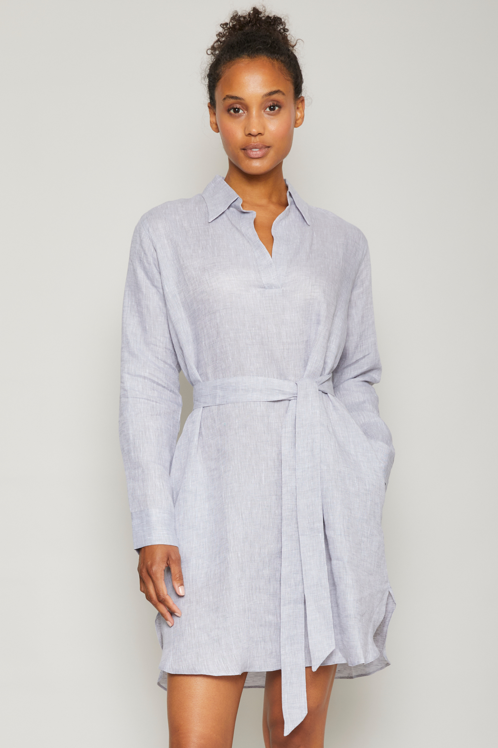 Linen Shirt Dress - Heather Grey