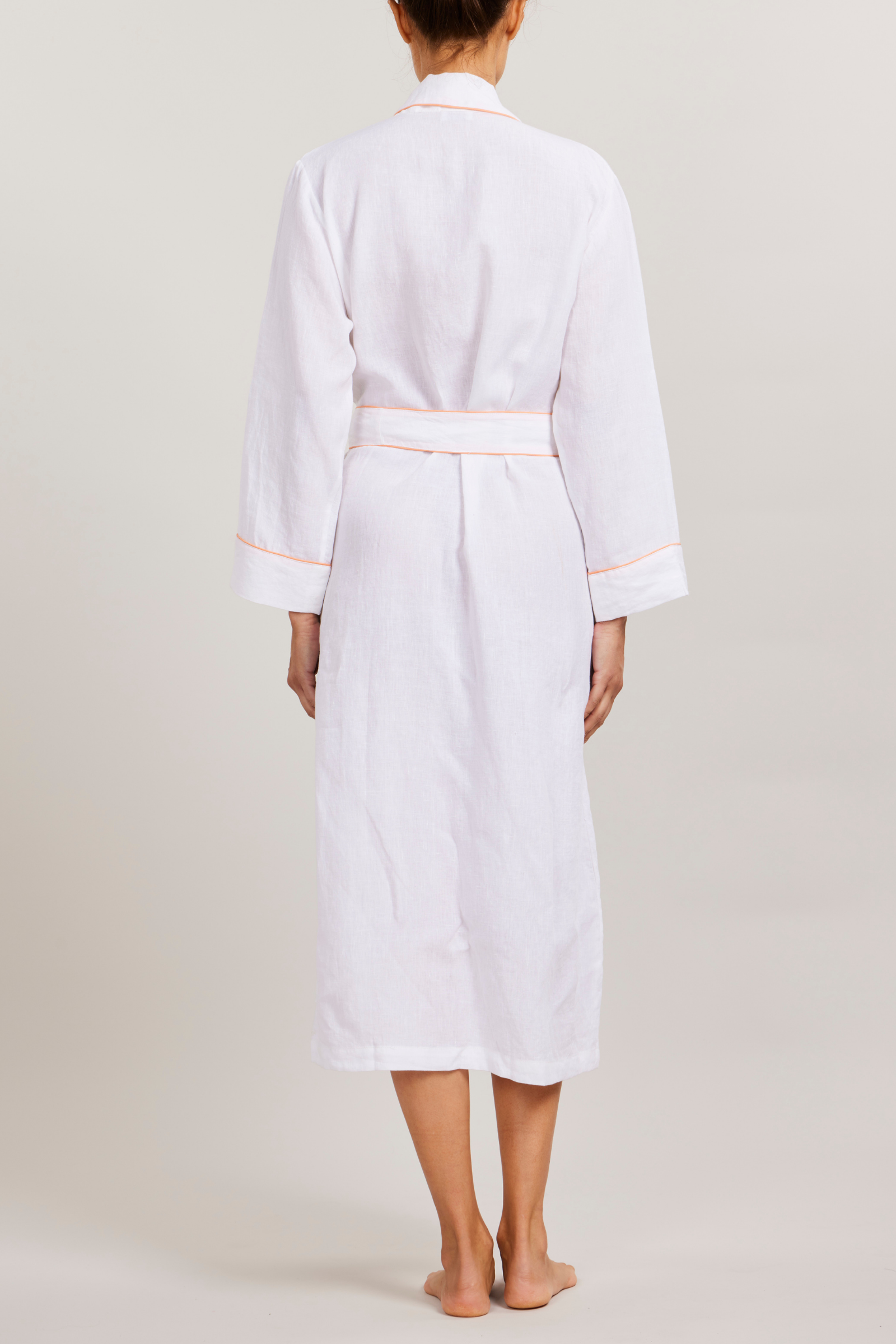 Linen Robe - Piped in Shell Coral