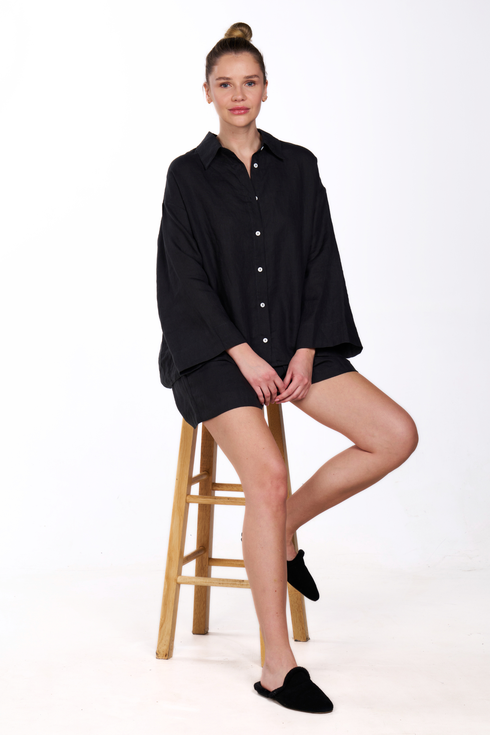 Linen Boxing Short Set - Black