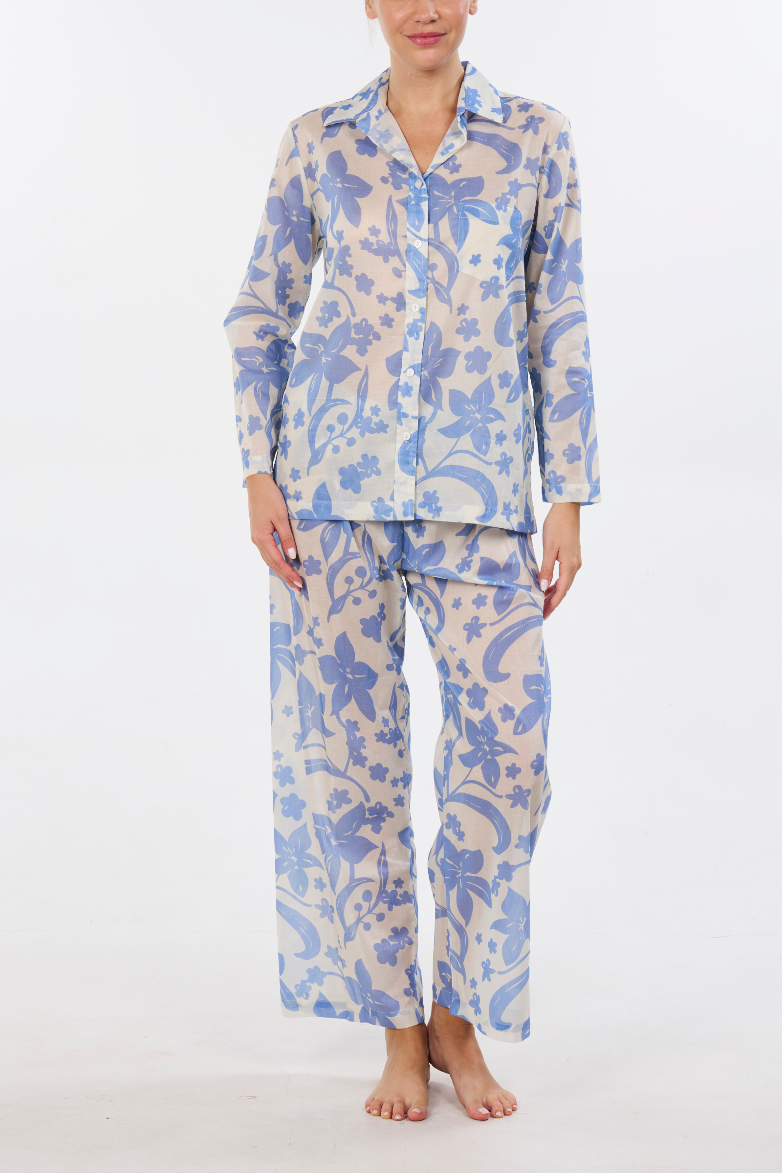 Long Sleeve Pajama Set - Hawaiian Blue Print