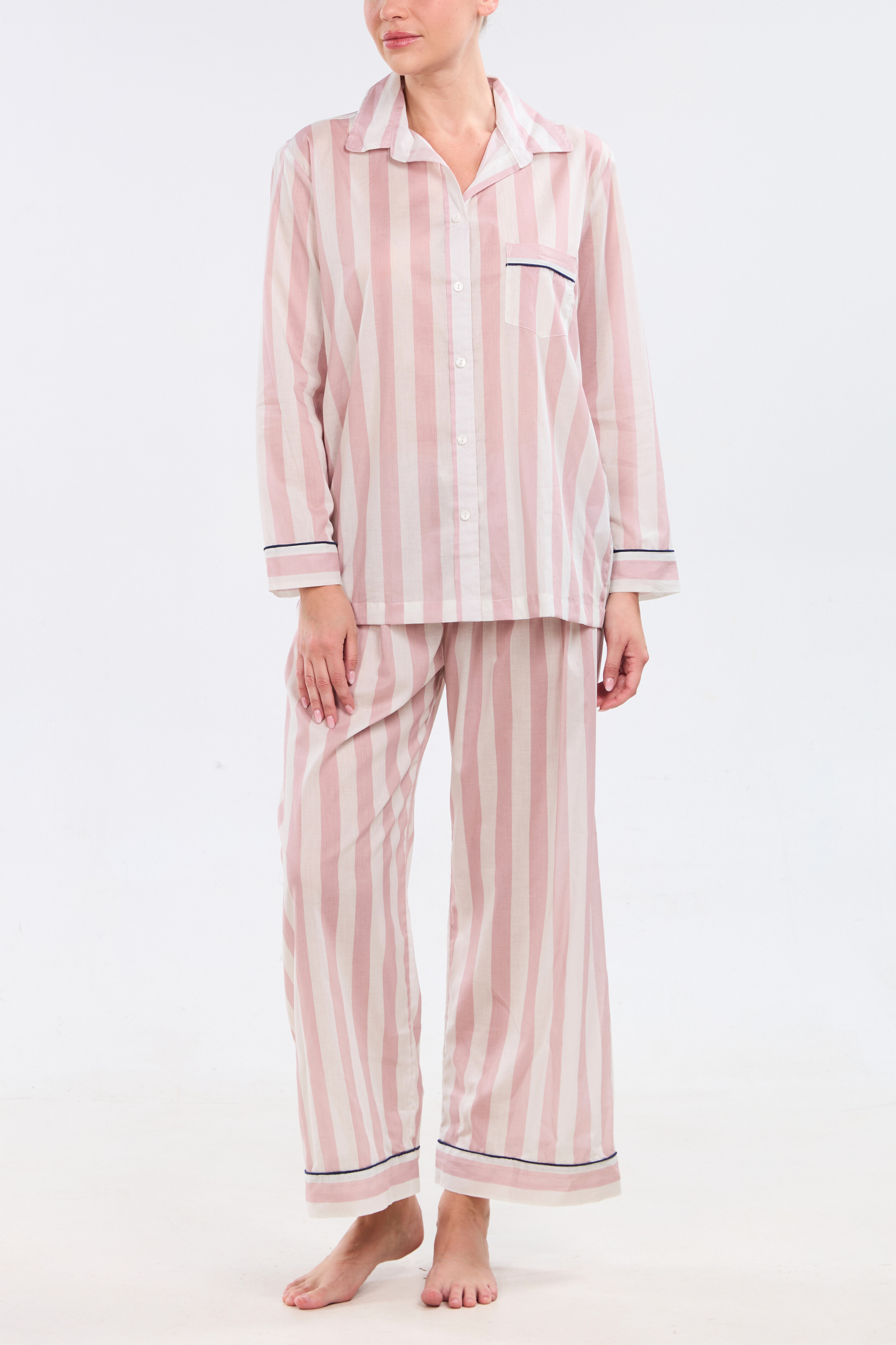 Long Sleeve Pajama Set - Dolce Vita piped in Navy