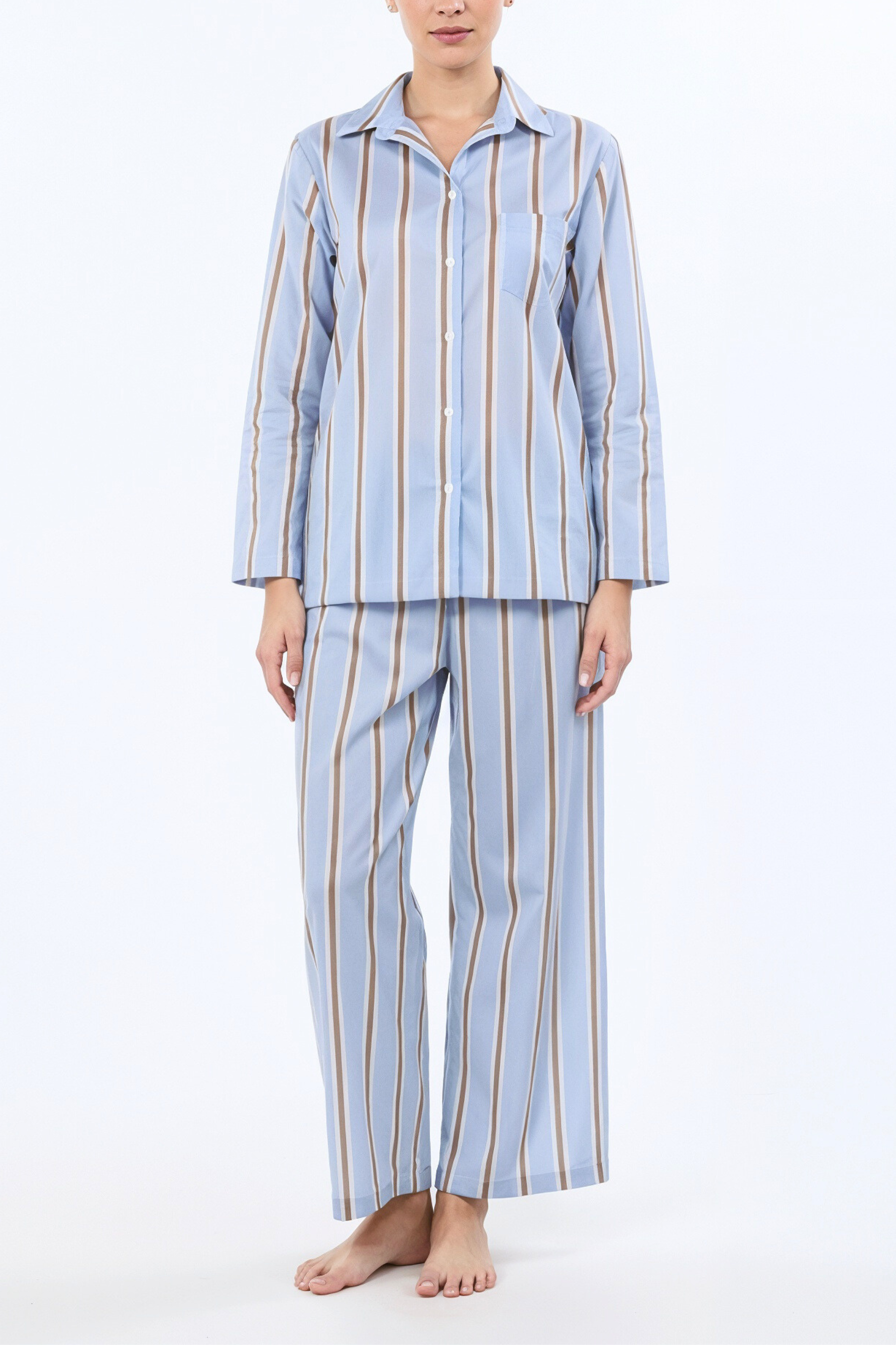 Long Sleeve Pajama Set - Blue Tobacco Stripe