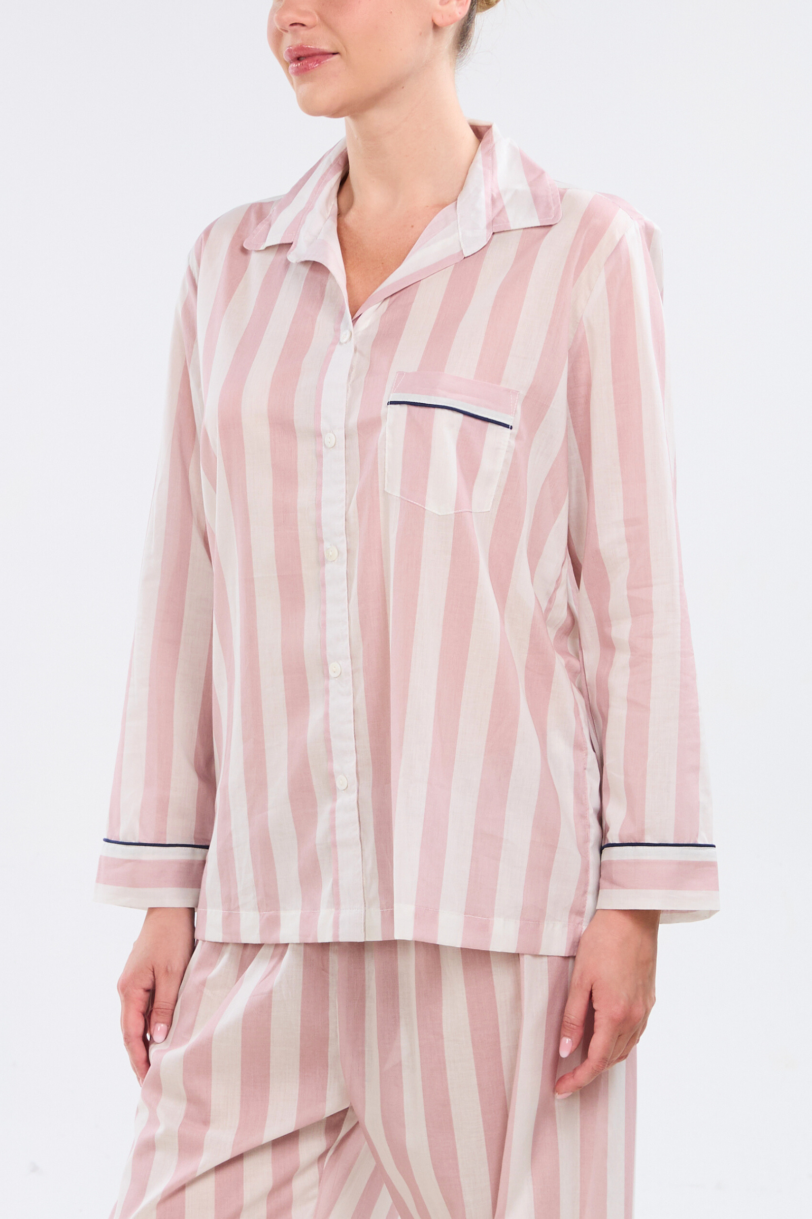 Long Sleeve Pajama Set - Dolce Vita piped in Navy