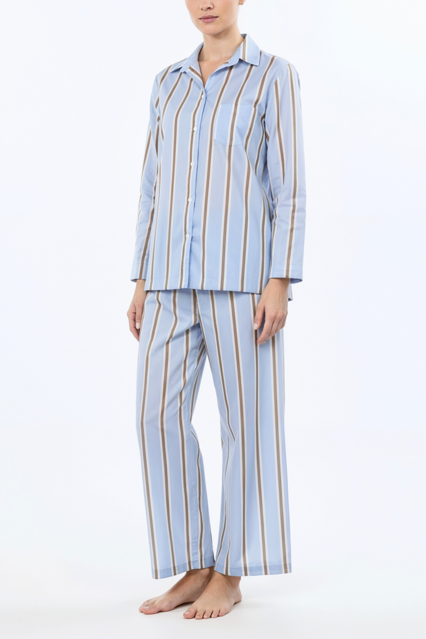 Long Sleeve Pajama Set - Blue Tobacco Stripe
