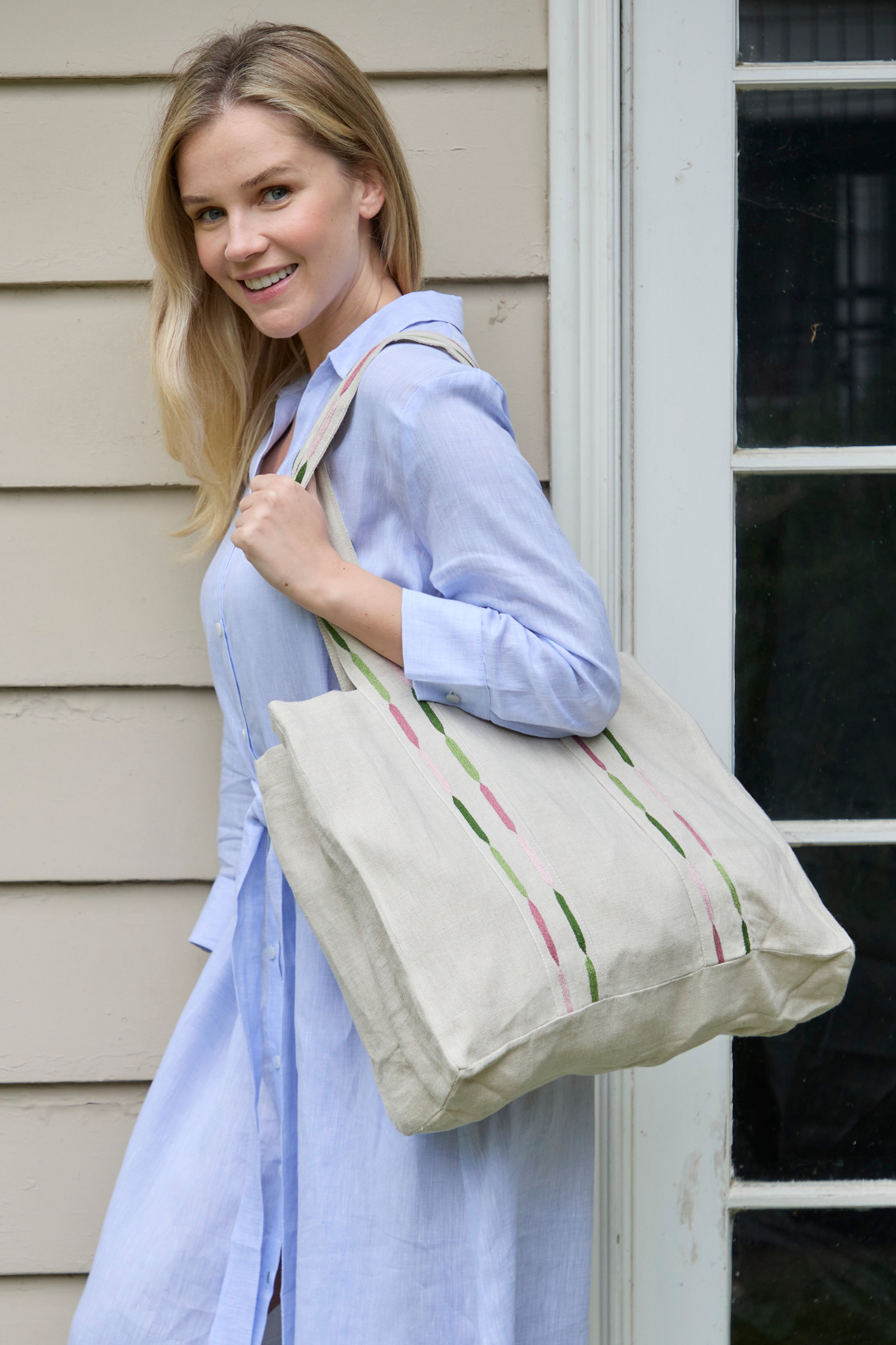 Beach Bag - Green Multi Stripe