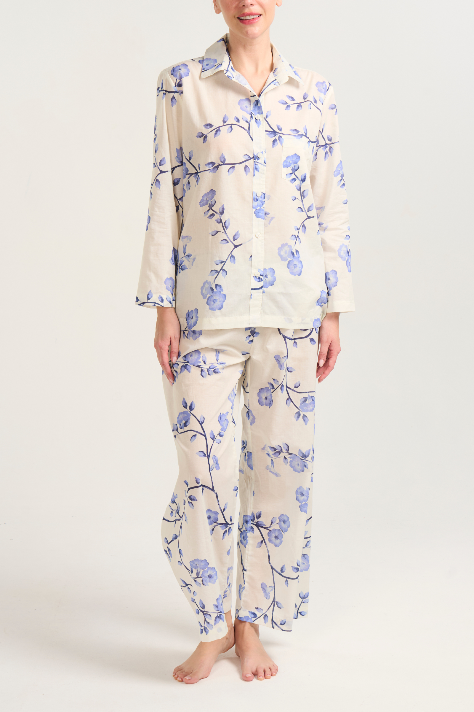 Long Sleeve Pajama Set - Blue Floral