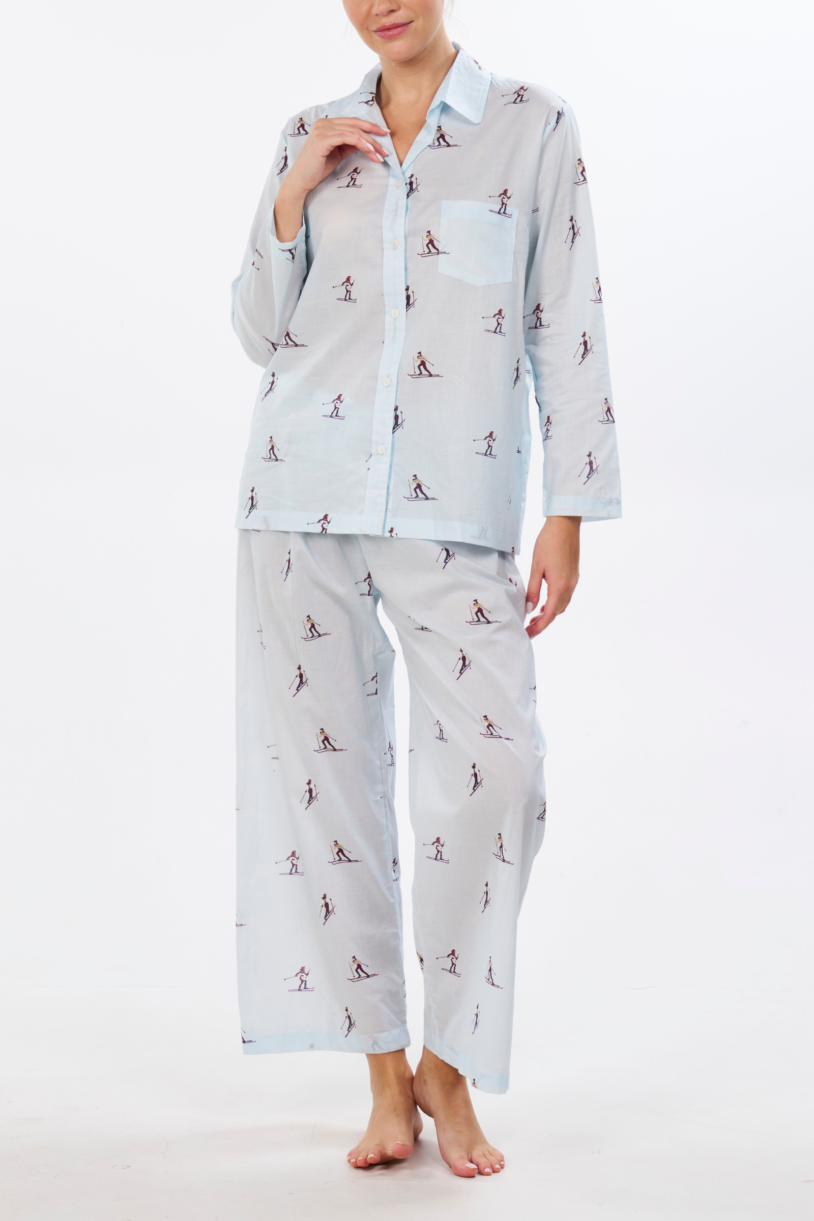 Long Sleeve Pajama Set - Cross Country Skiers
