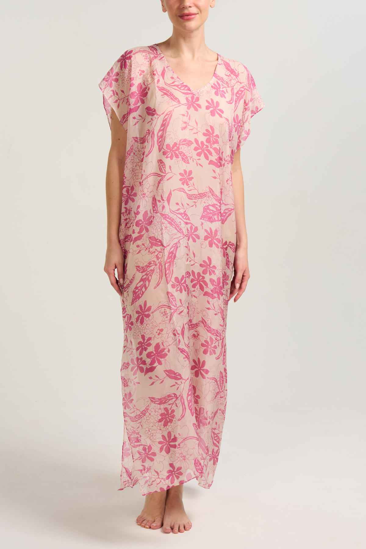 Silk Chiffon Kaftan - Tropical Pink