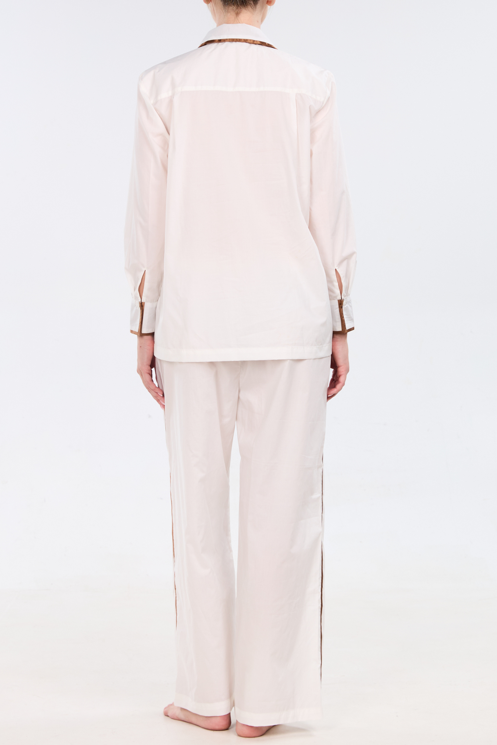 Long Sleeve Lounge Set With Contrast Trim-Tobacco