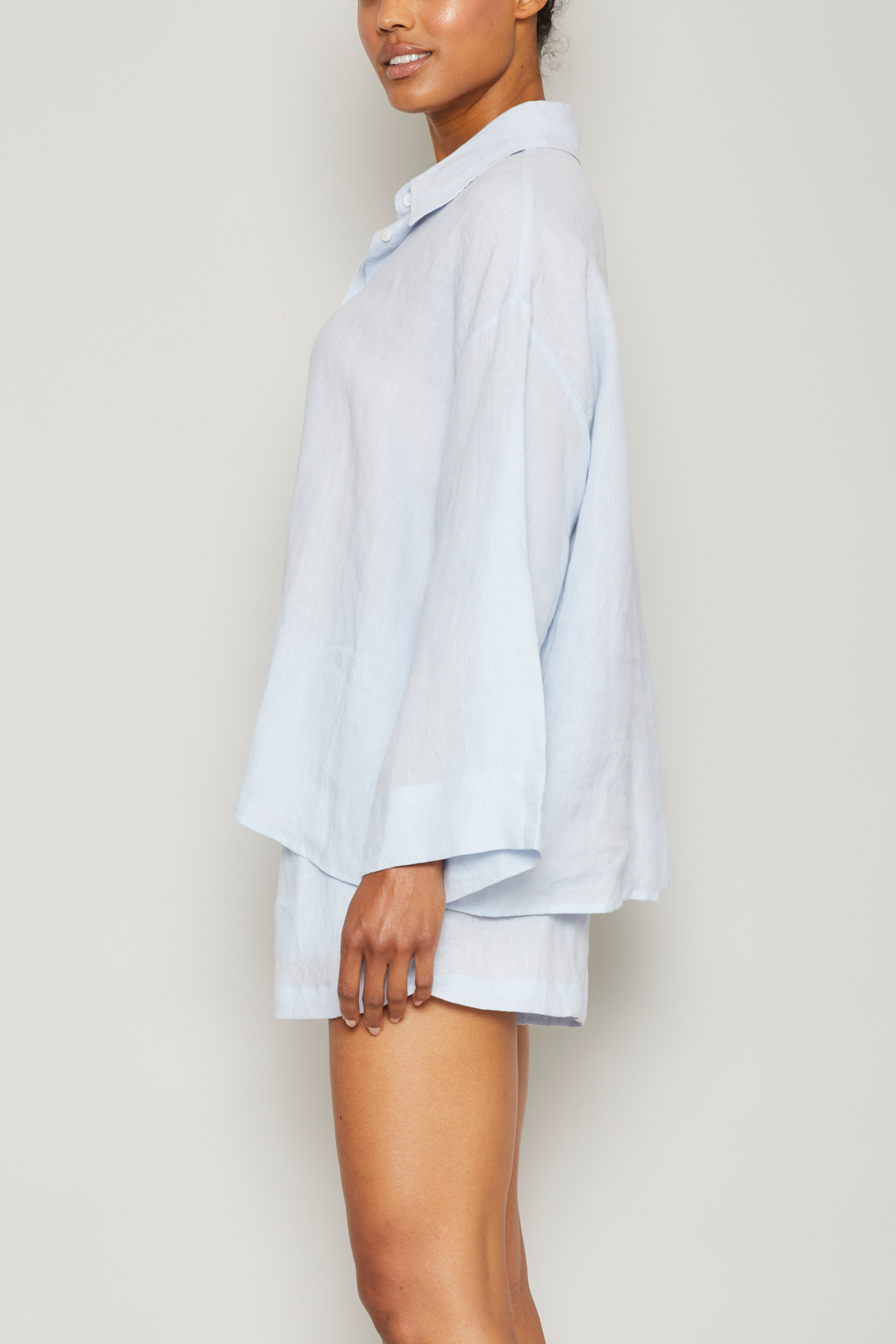 Linen Boxing Short Set - Sky Blue