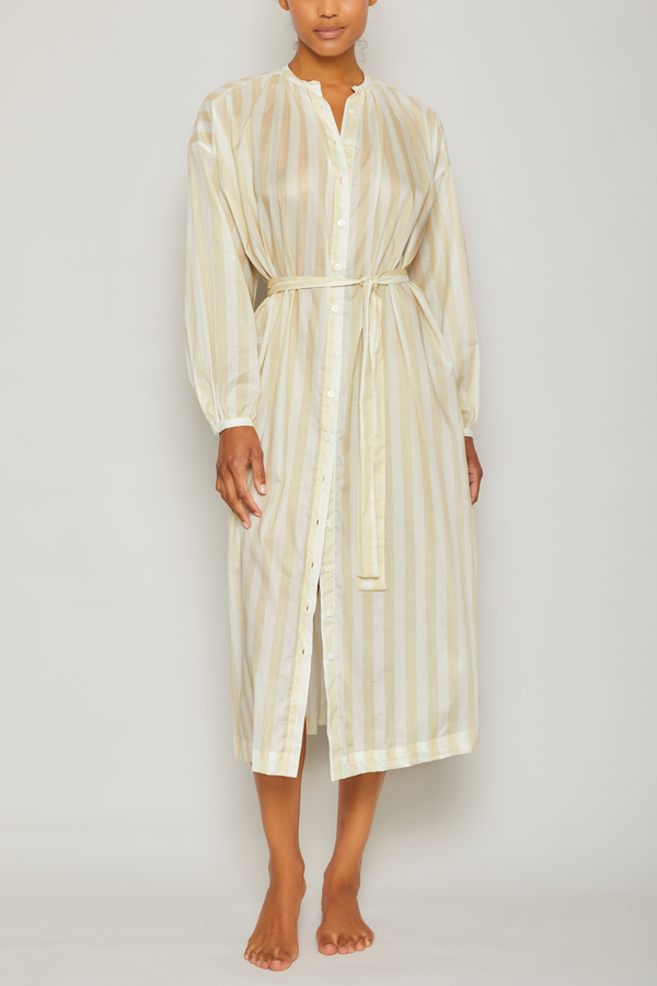 Mona Button Front Dress - Striped Sand and Cream