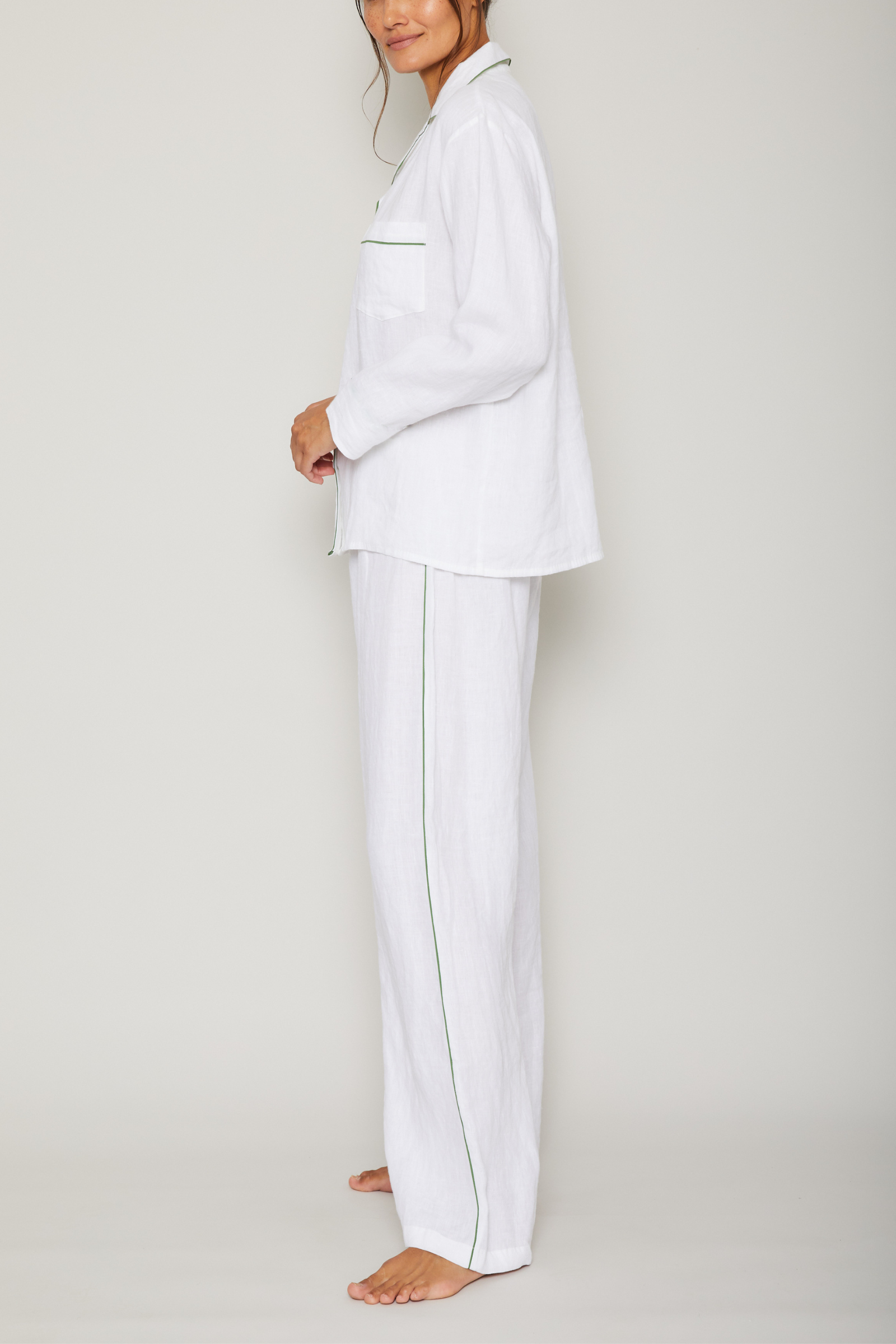Sport Linen PJ Set - Piped in Basil