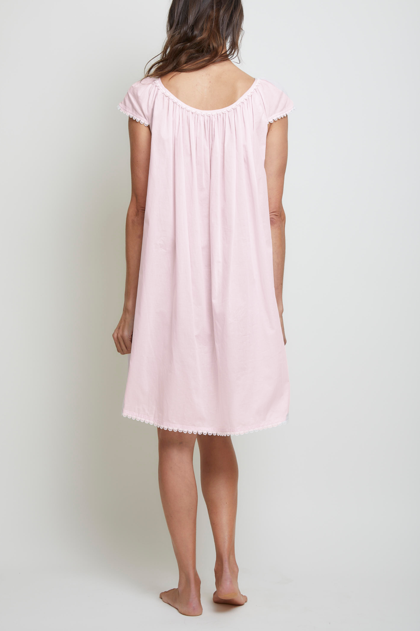 Cotton Nightgown with Flower Trim - Pink