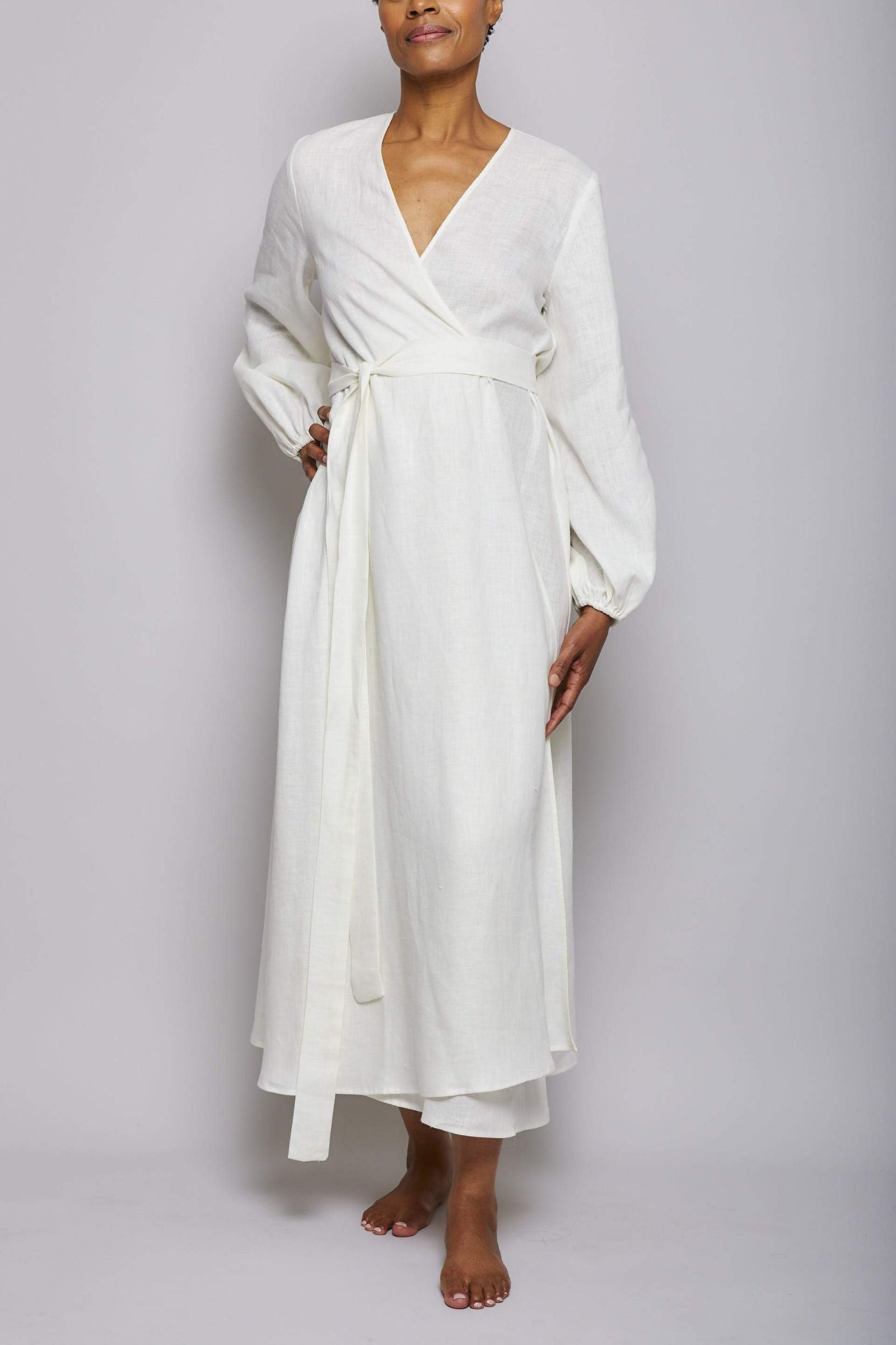 Pour Les Femmes Linen Wrap Dress - Cream L / Cream Pour Les Femmes Linen Wrap Dress - Cream L / Cream