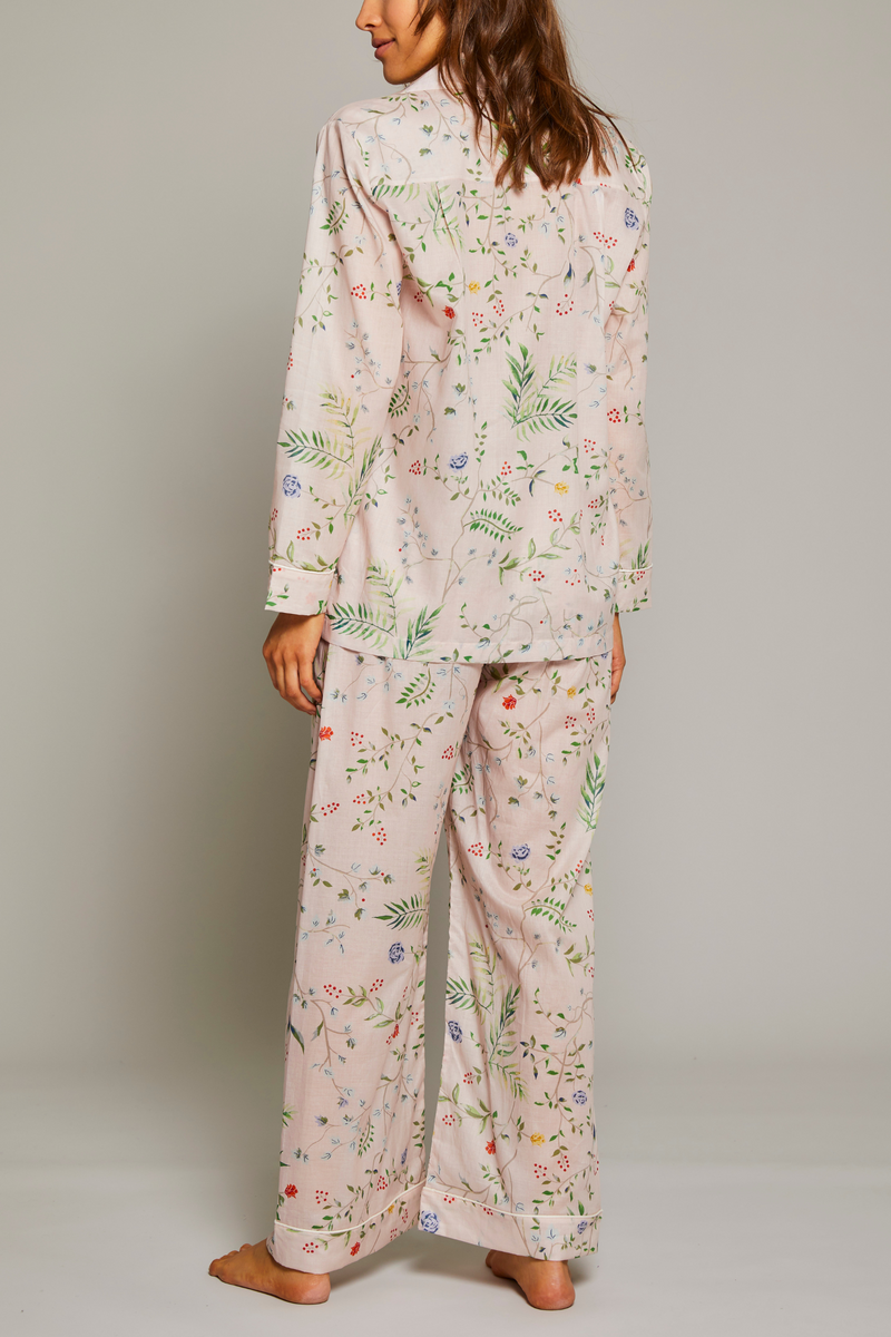 Tropical Pajama Set w Piping - Pink