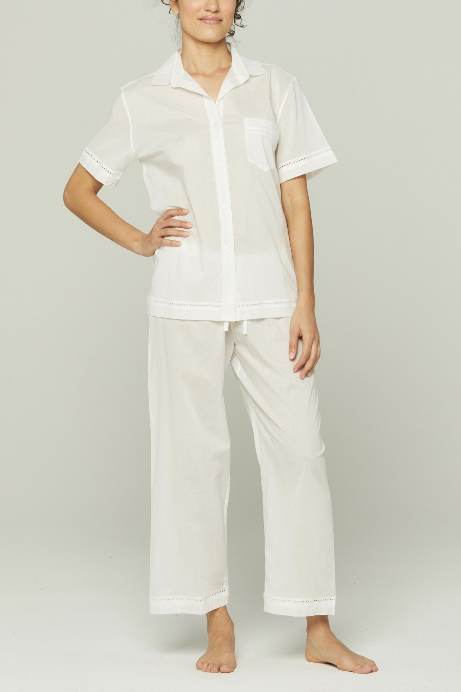 Short Sleeve Cropped Pant PJ Set White - Main Image