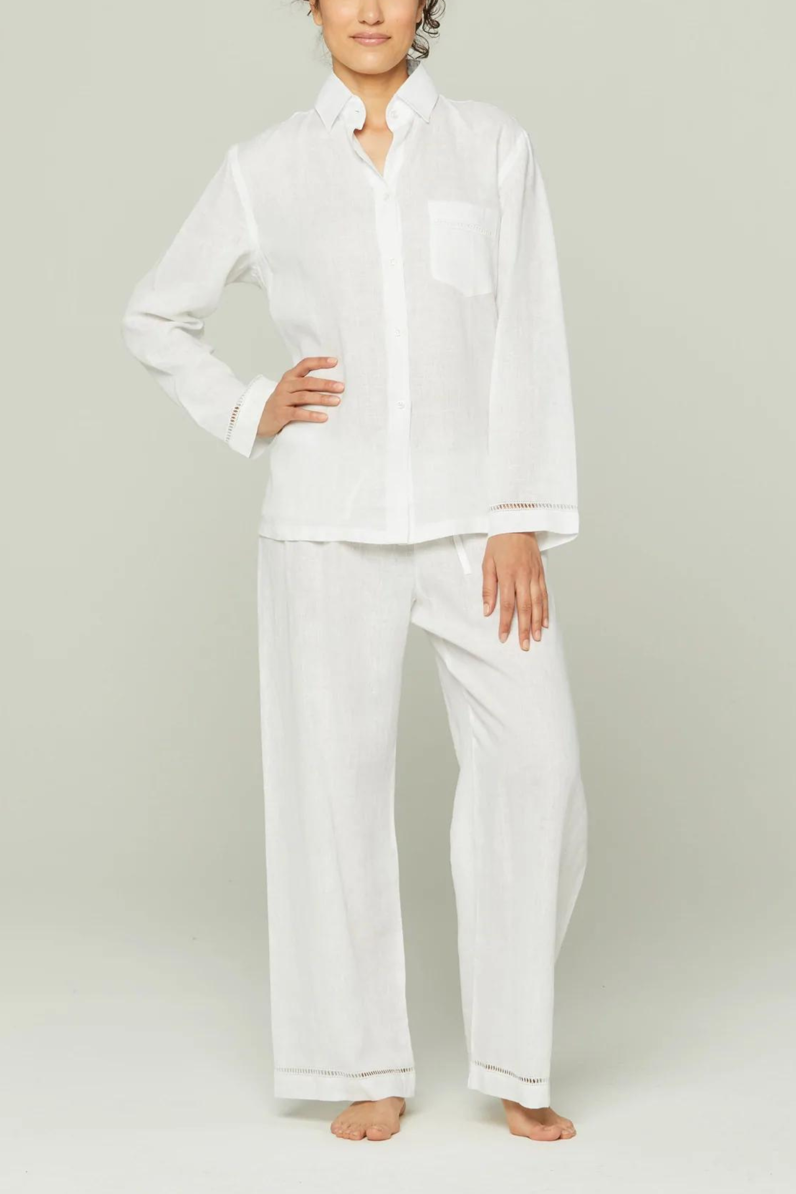 Italian Linen Pajama Set White