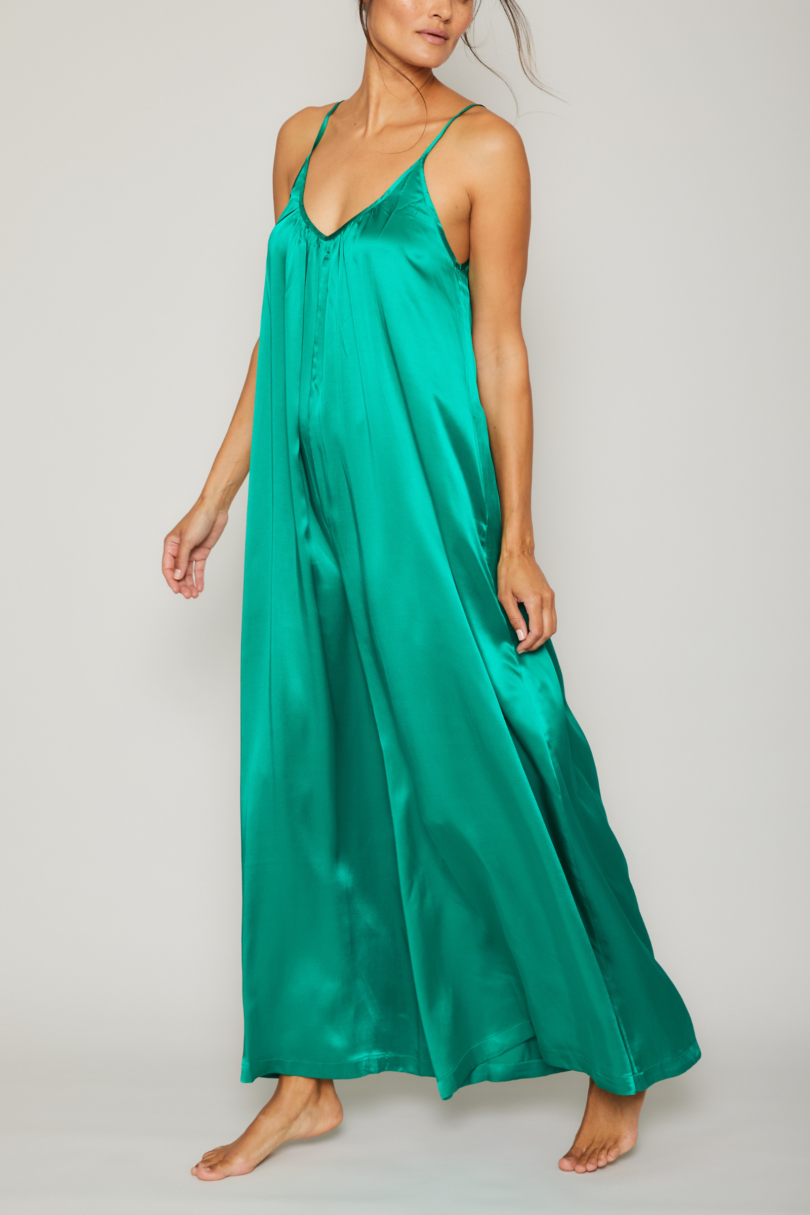 Silk Charmeuse Jumpsuit - Emerald Green