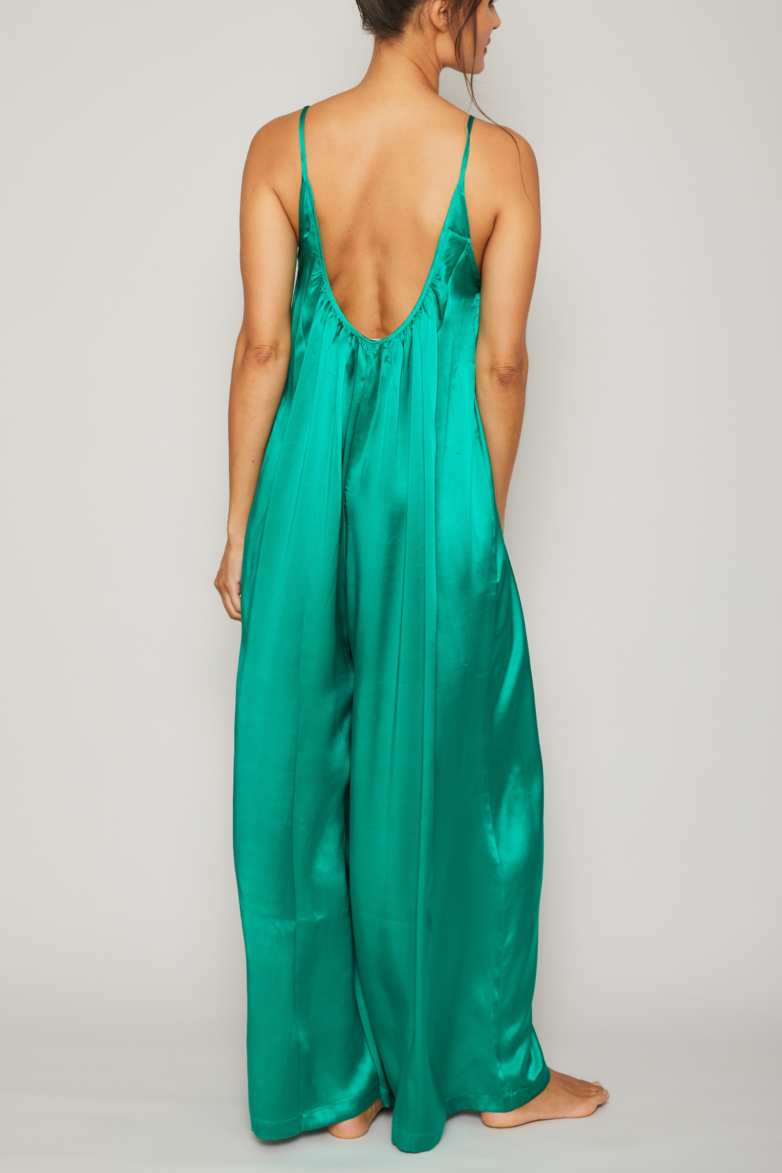 Silk Charmeuse Jumpsuit - Emerald Green