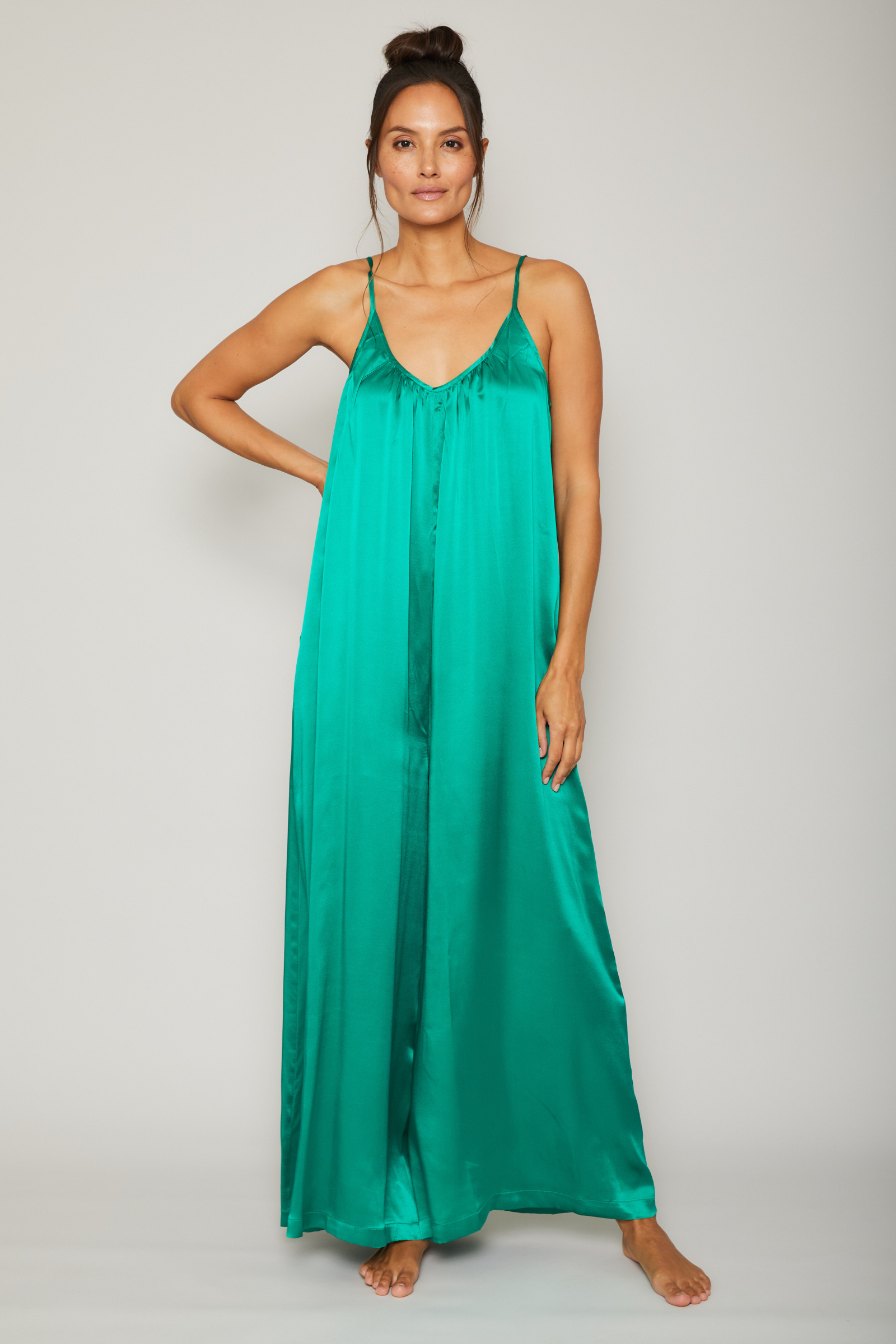 Silk Charmeuse Jumpsuit - Emerald Green