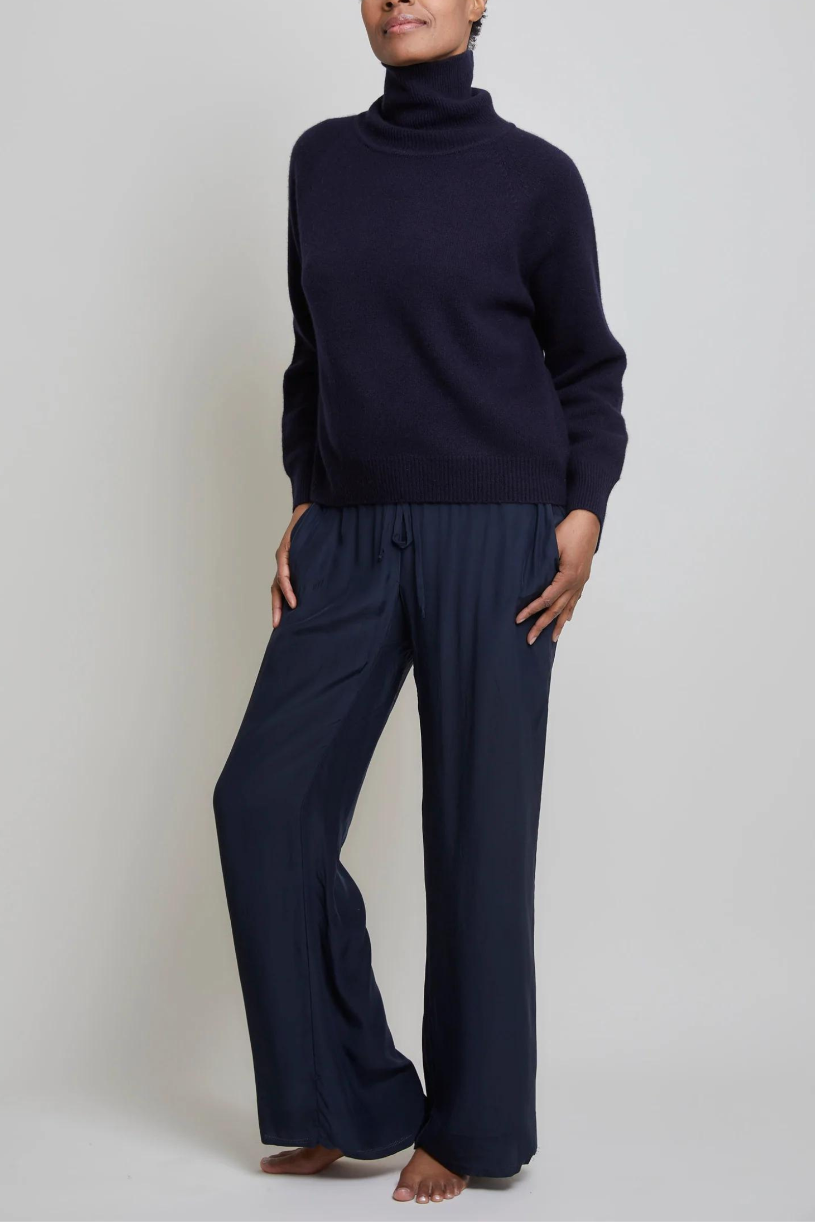 Silk Charmeuse Lounge Pant - Navy