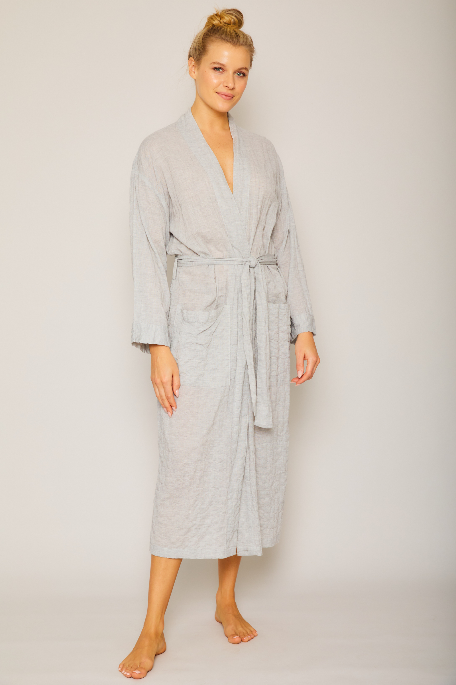 Organic Japanese Cotton Long Robe - Heather