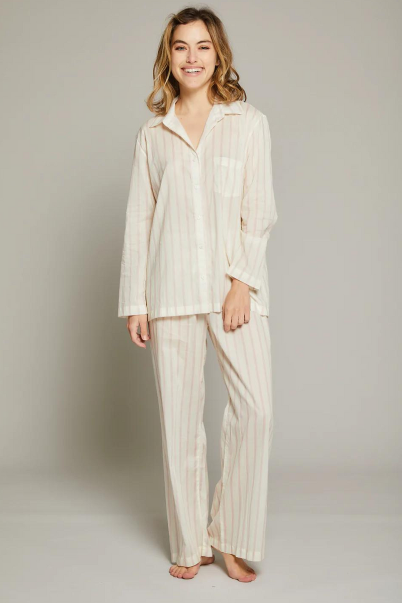 Striped Pajama Set - Cream / Pink