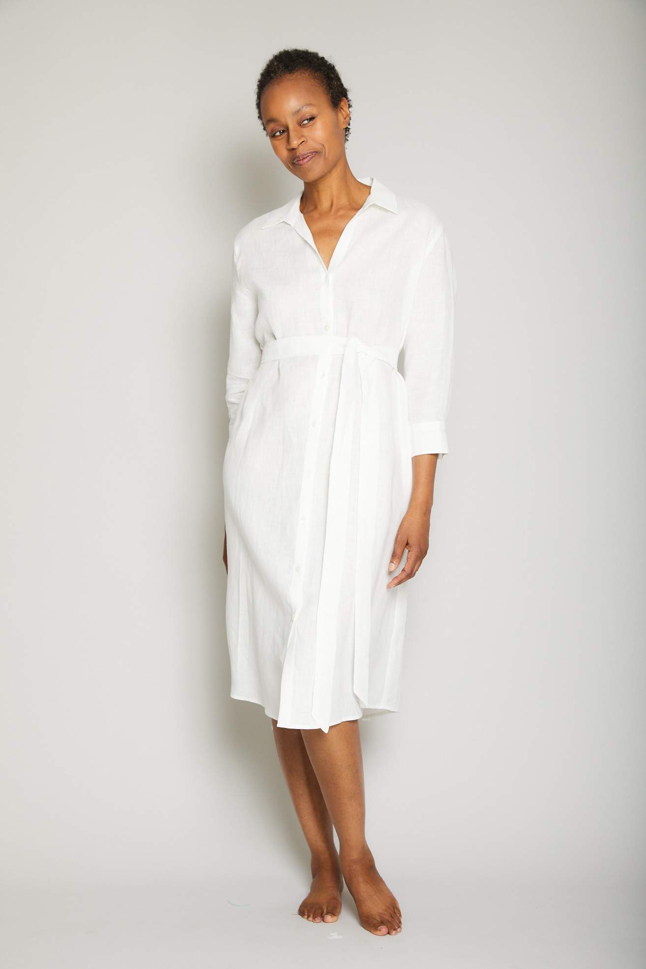 Linen Button Front Dress - Cream