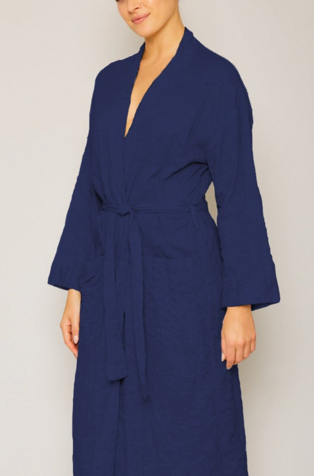 Organic Japanese Cotton Long Robe - Navy