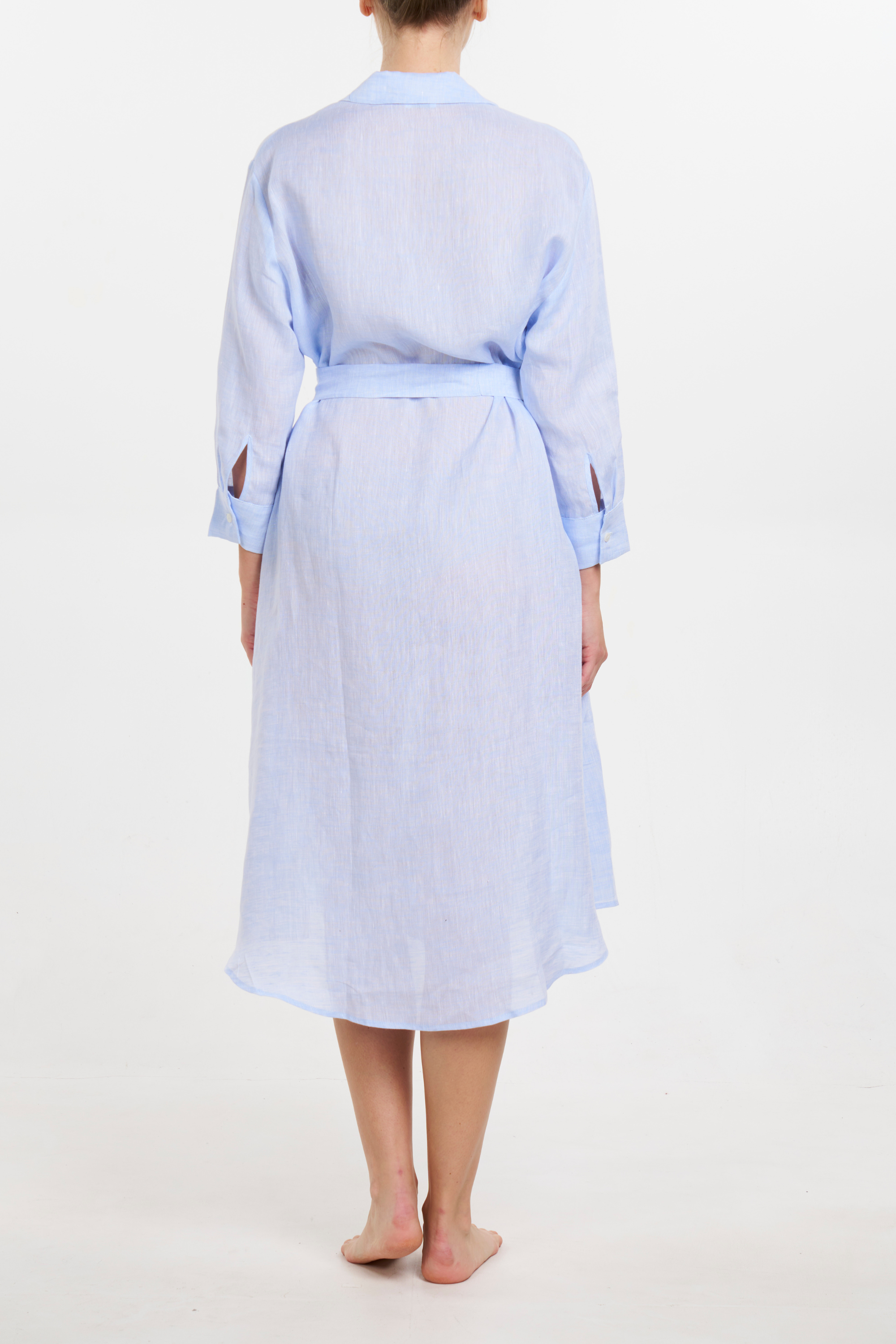 Linen Button Front Dress - Light Blue