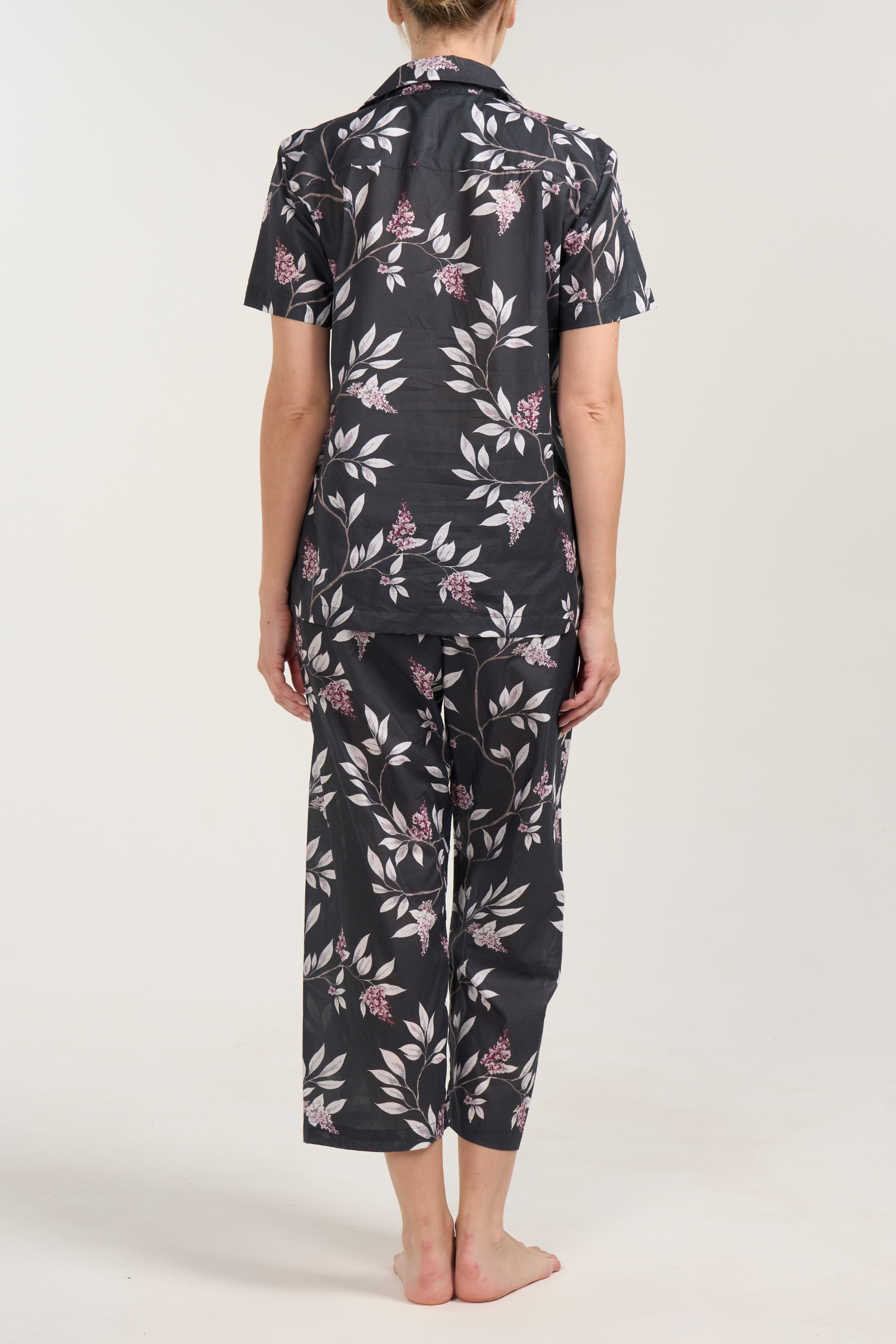 Short Sleeve Cropped Pant Pajama Set - Misty Morning