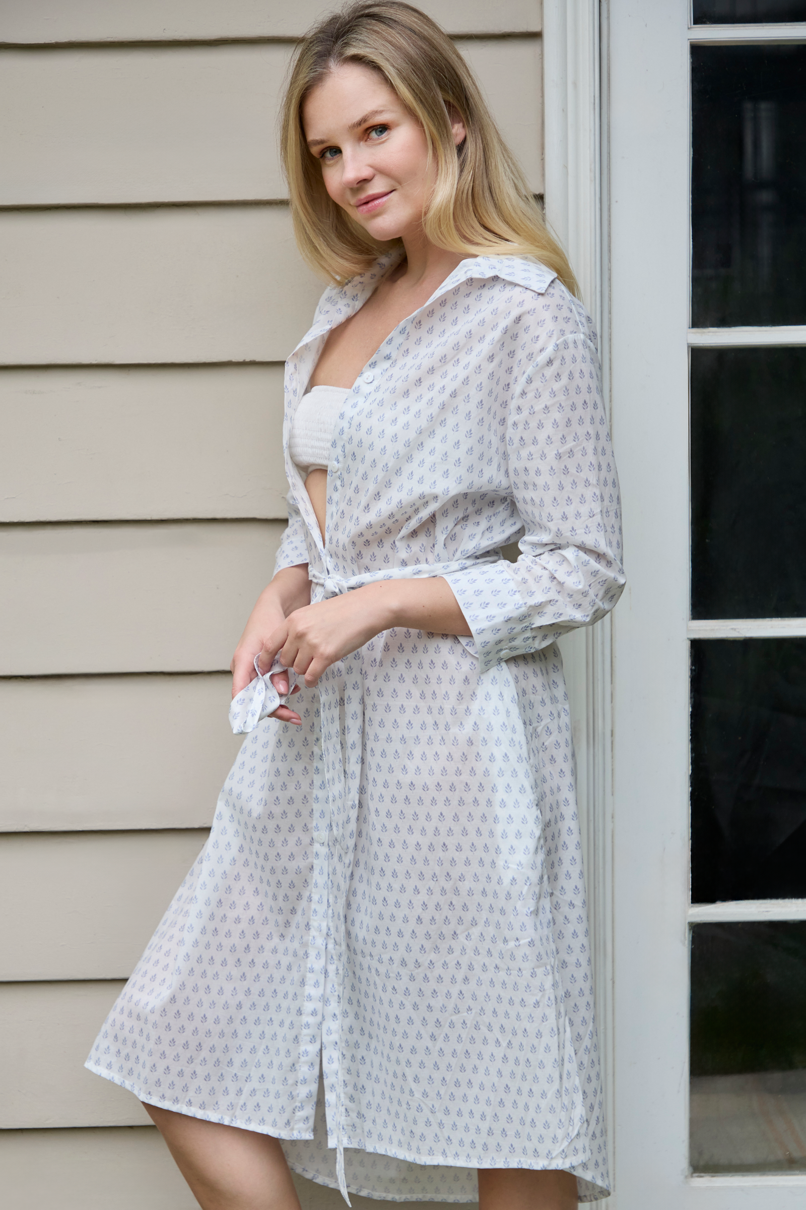 Button Front Dress - Leaves