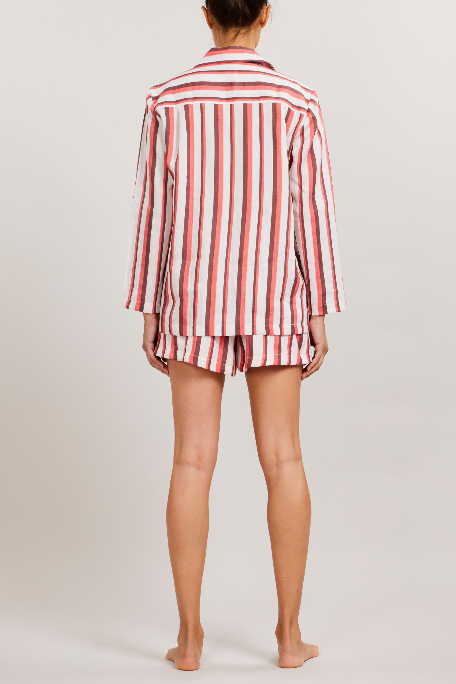 Long Sleeve Linen Short Set - Amore Multi Stripe