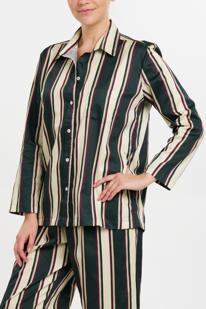 Long Sleeve Pajama Set with Cropped Pants - Equestrian Stripe