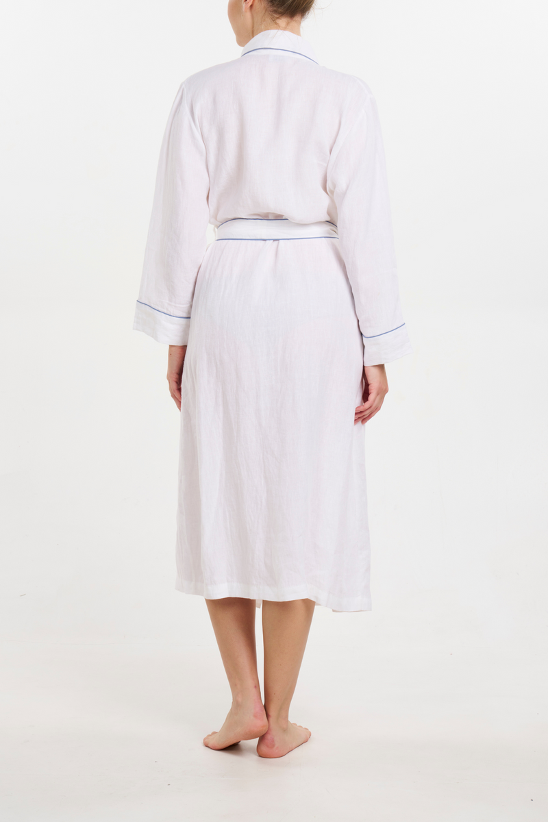 Linen Robe - Piped in Blue