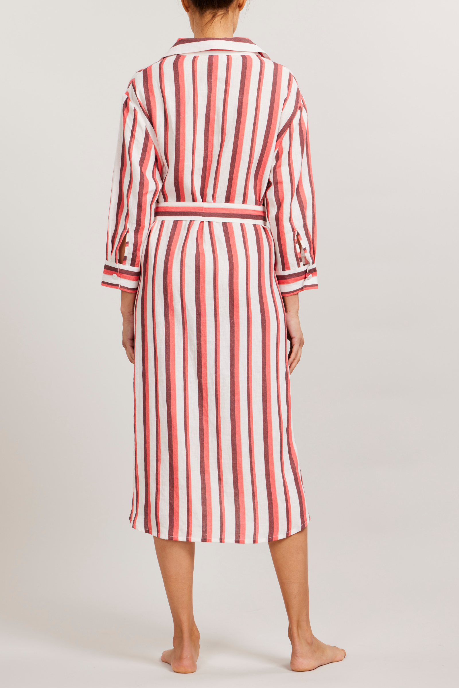 Button Front Dress with Belt - Amore Multi Stripe