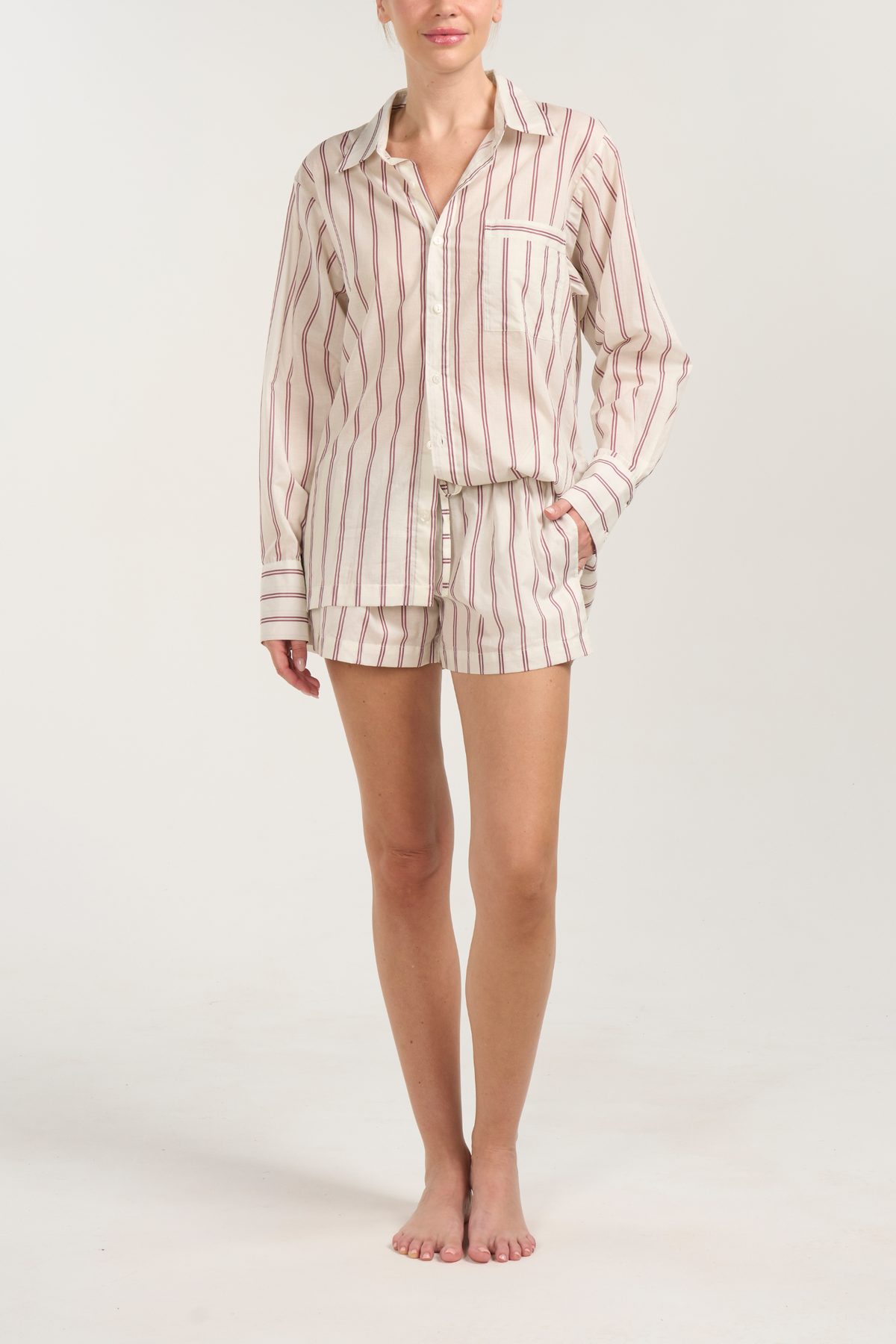 Long Sleeve Short Set - Plum Stripe