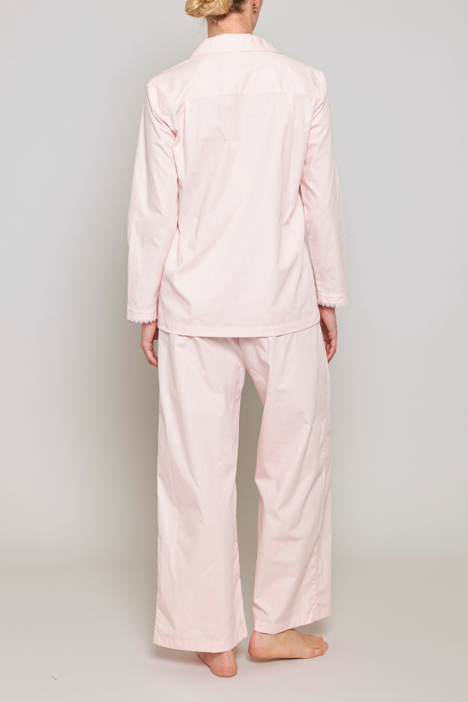 European Cotton Lace-Trim Pajama Set - Pink