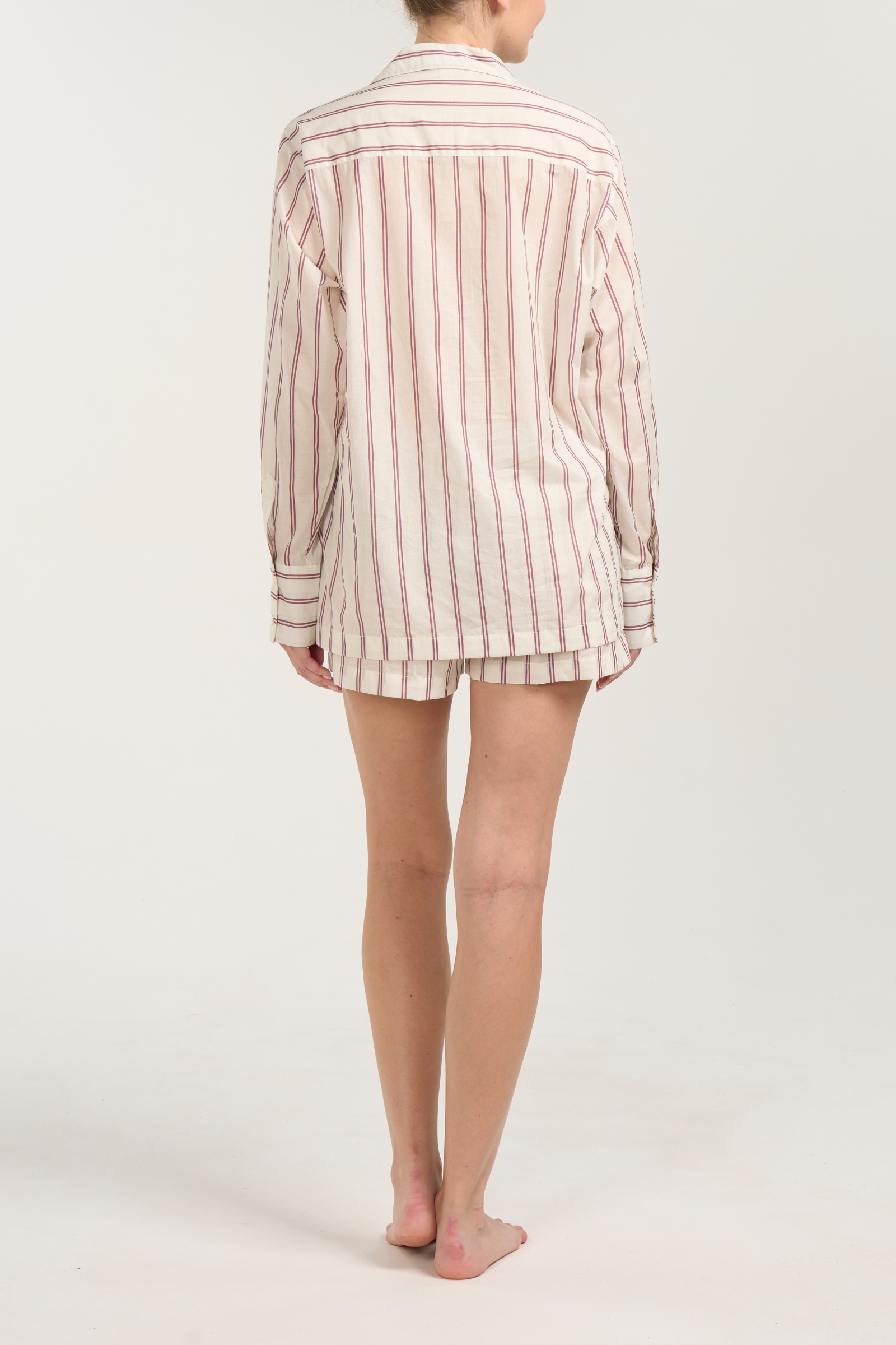 Long Sleeve Short Set - Plum Stripe